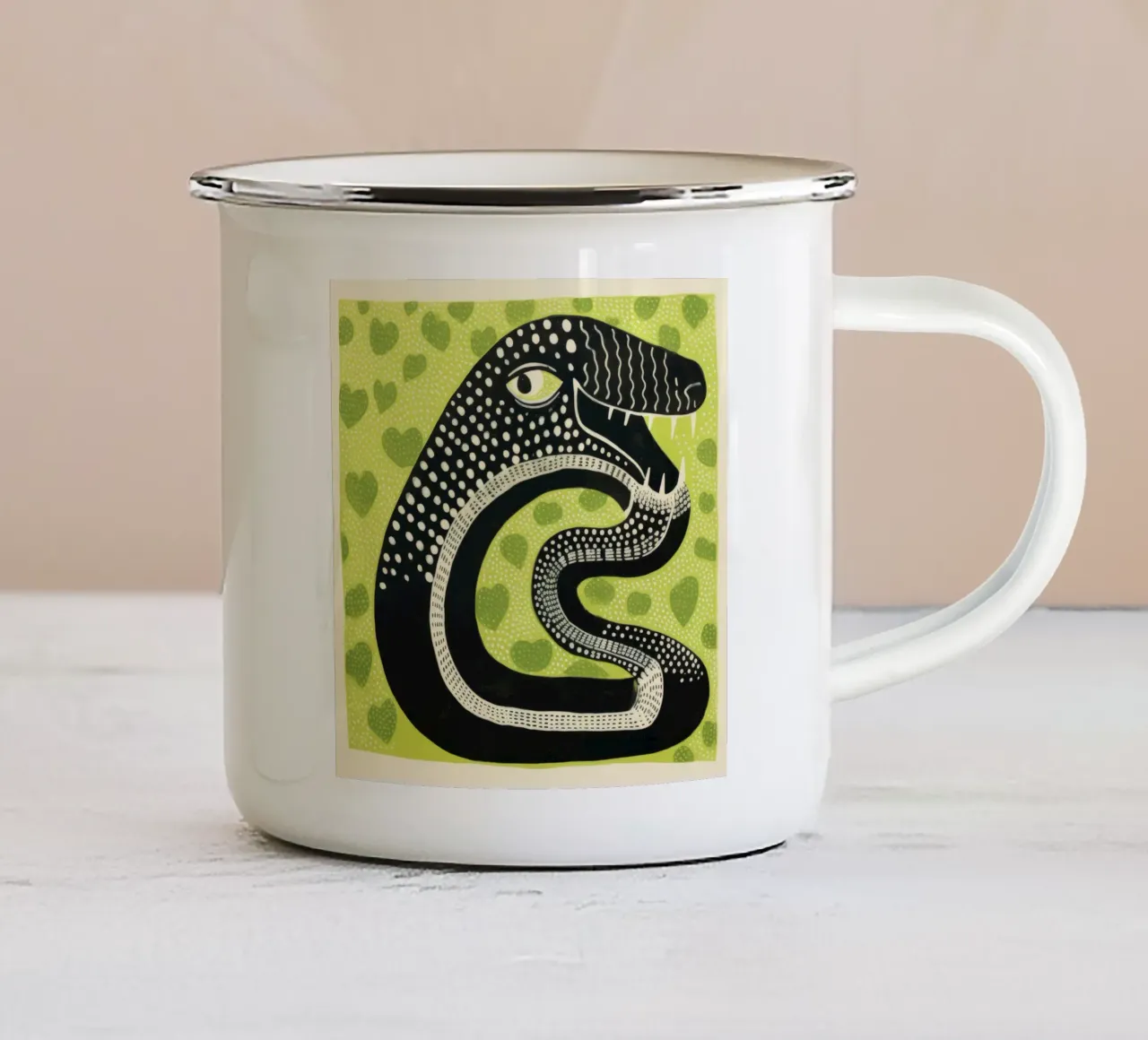 Cobra vert 1 mug en émail de Minimal Animal Art