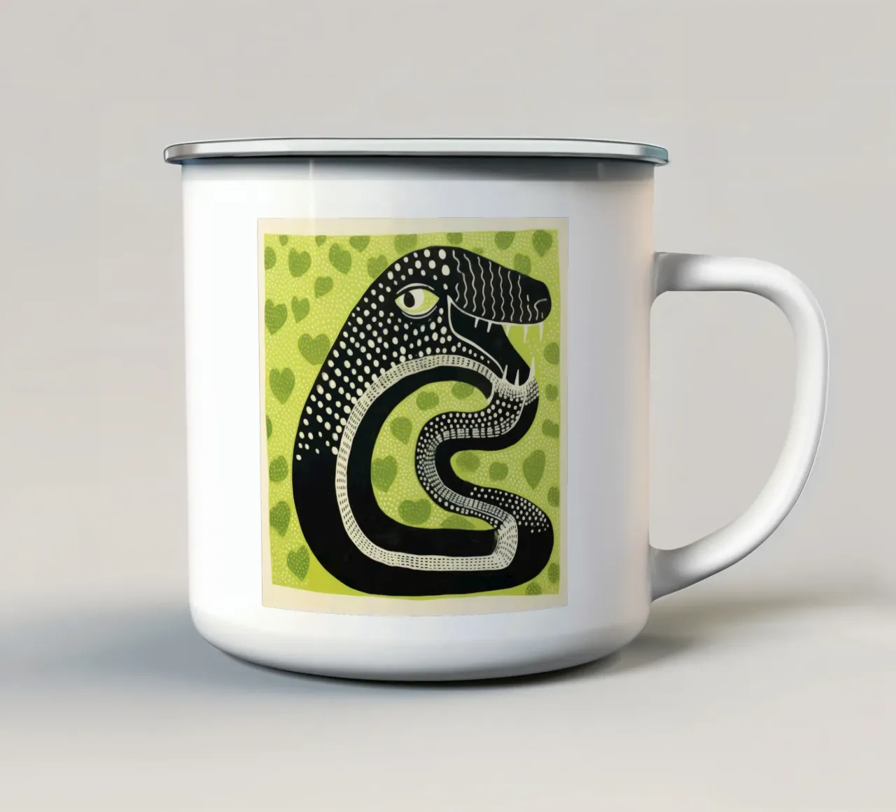 Green Cobra 1 emaille mok van Minimal Animal Art
