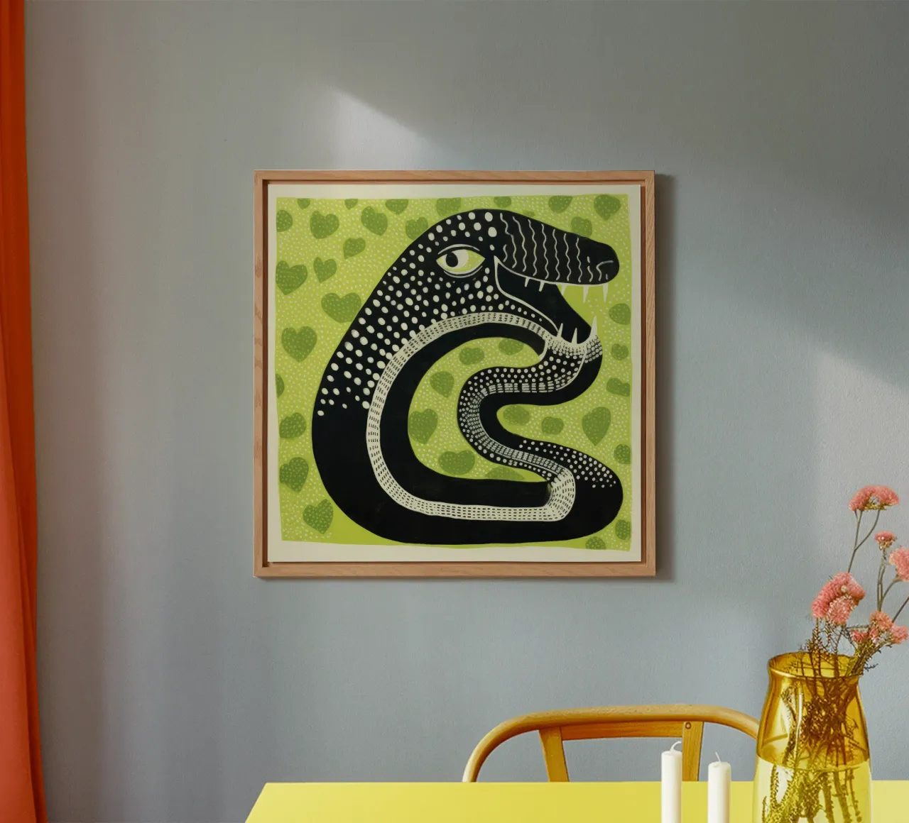Grüne Kobra 1 Alu-Dibond von Minimal Animal Art