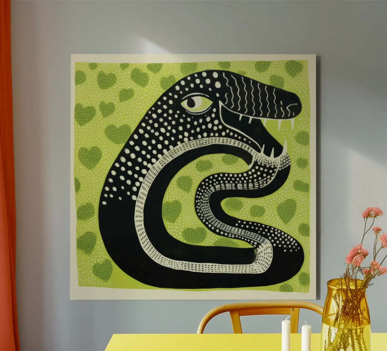 Grüne Kobra 1 Alu-Dibond von Minimal Animal Art