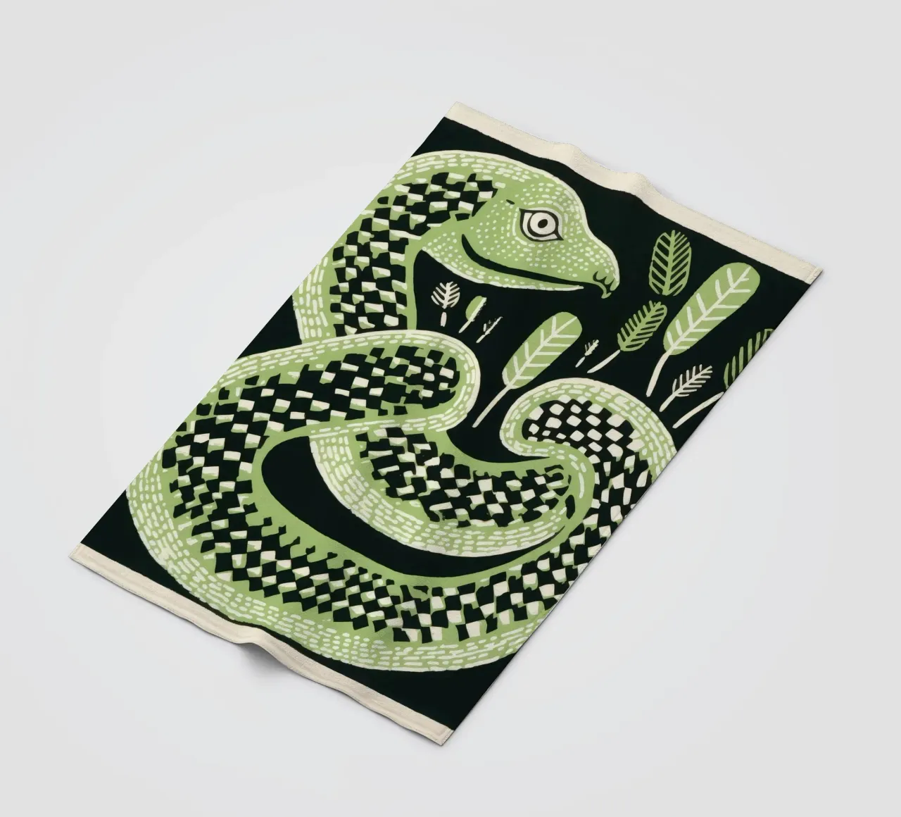 Green Cobra 2 fleece blanket by Minimal Animal Art