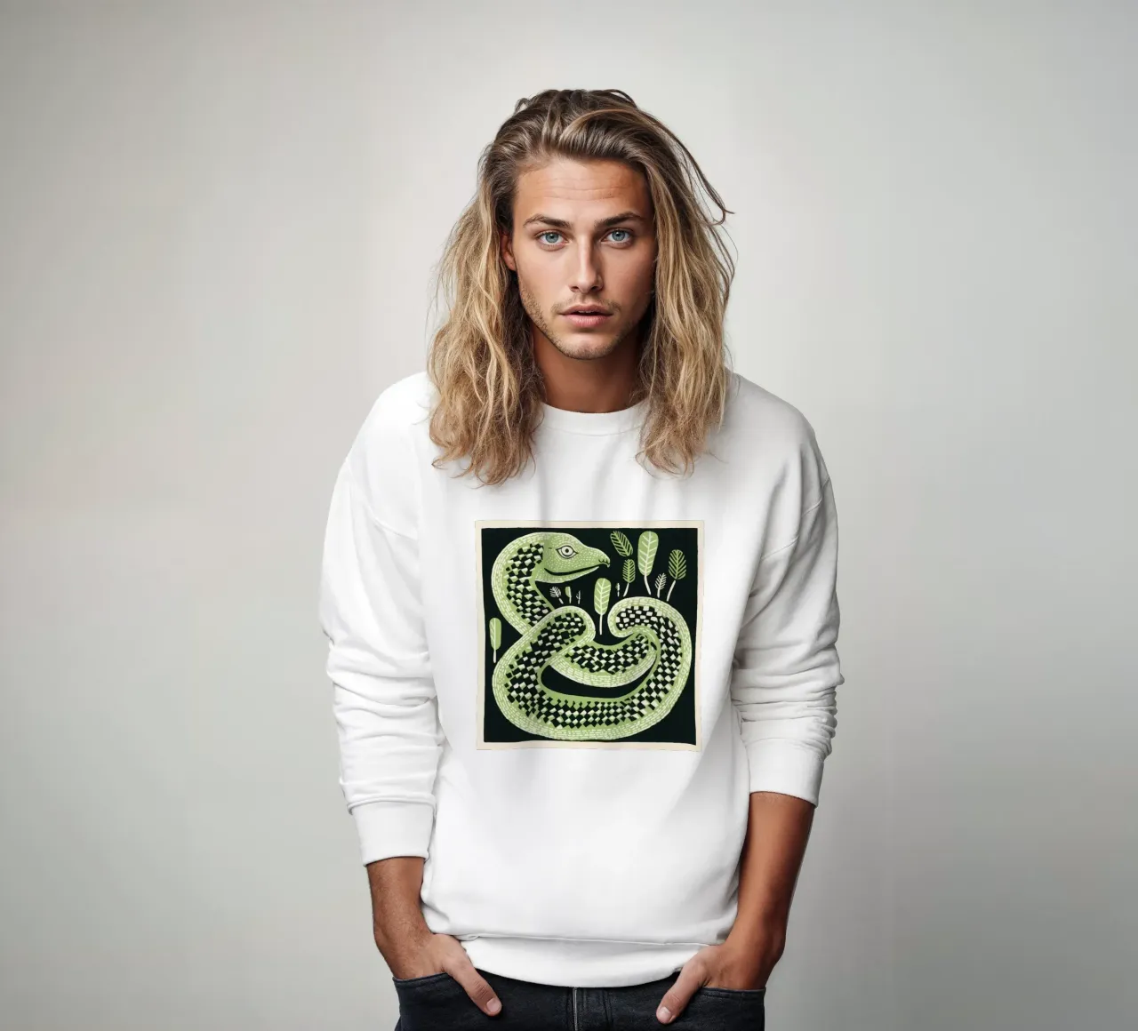 Green Cobra 2 sweatshirt van Minimal Animal Art