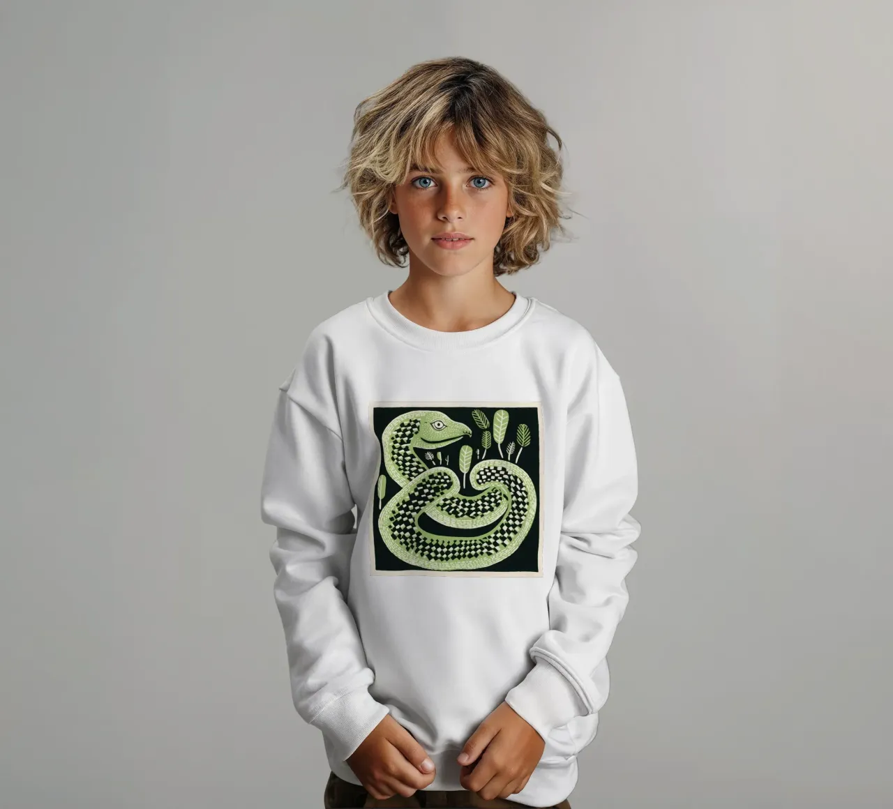 Green Cobra 2 kids sweatshirt by Minimal Animal Art