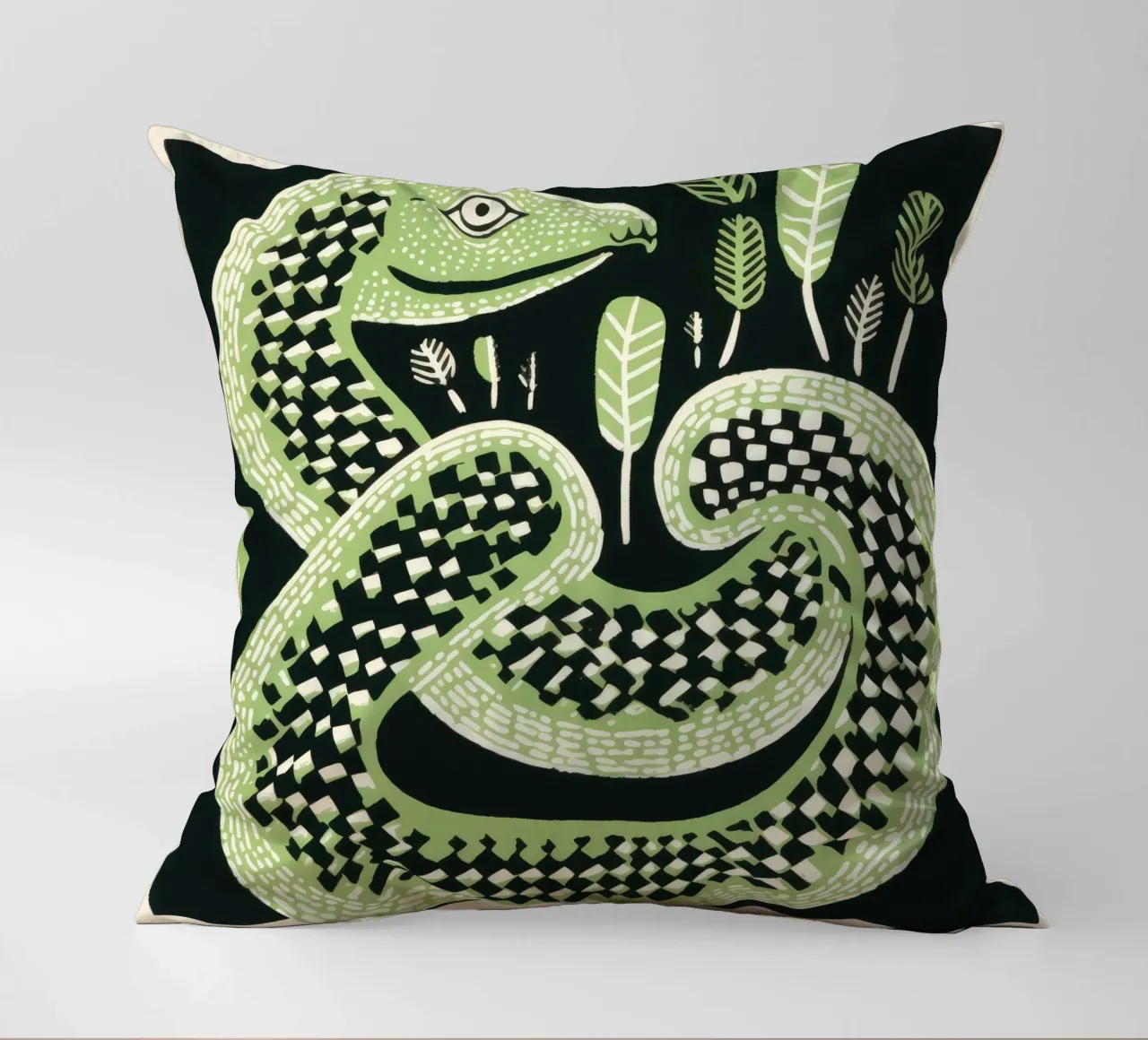 Cobra verde 2 cuscino da Minimal Animal Art