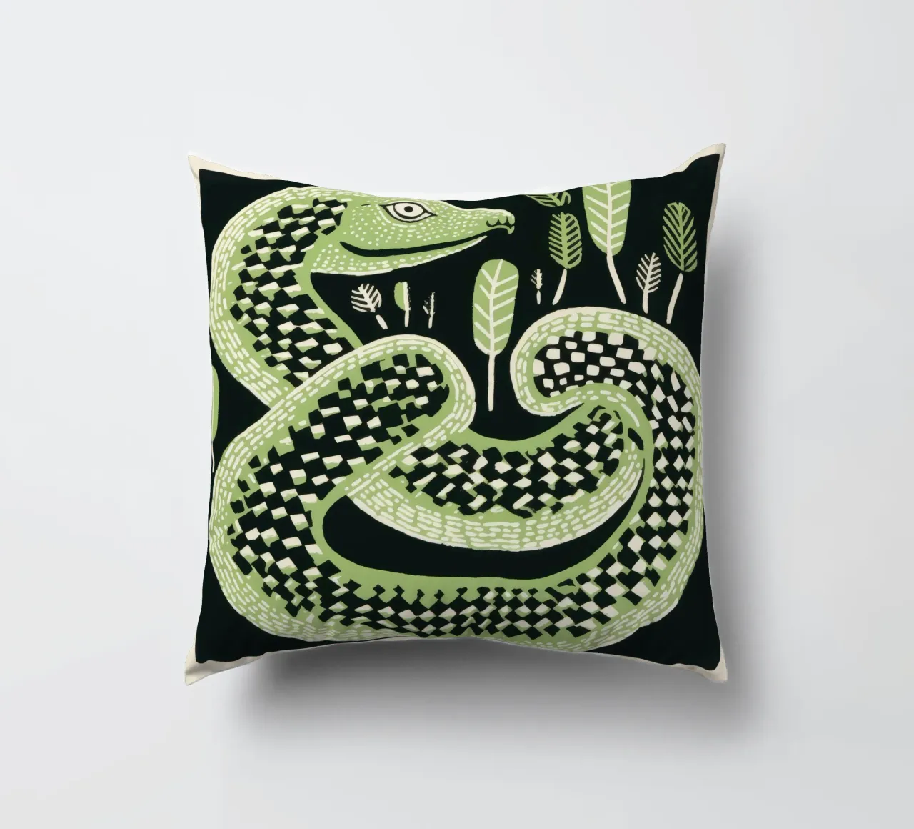 Cobra verde 2 cuscino da Minimal Animal Art