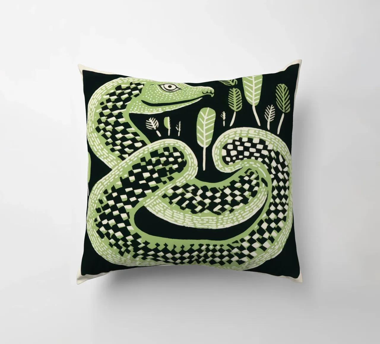 Cobra verde 2 cuscino da Minimal Animal Art
