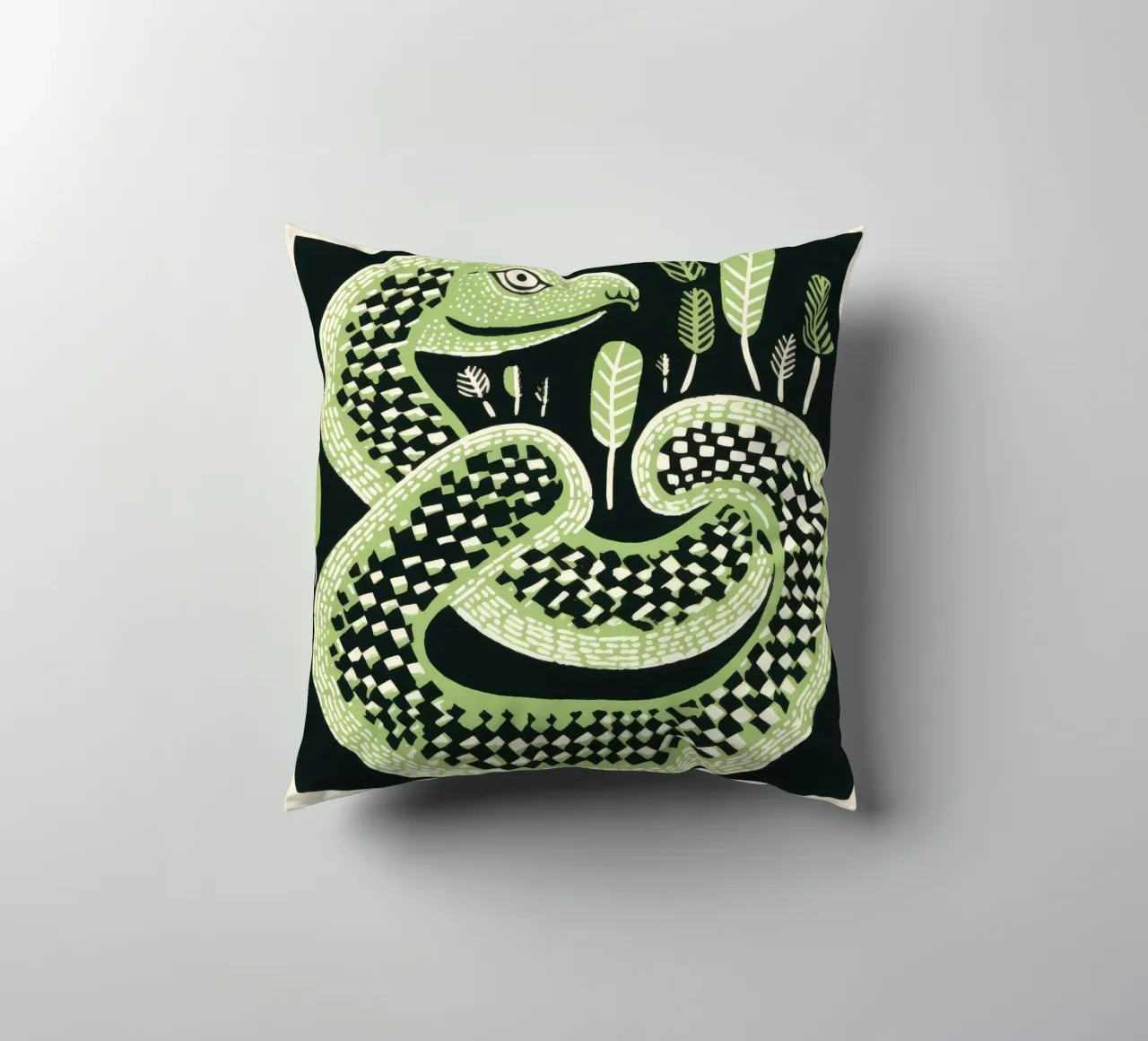 Cobra verde 2 cuscino da Minimal Animal Art