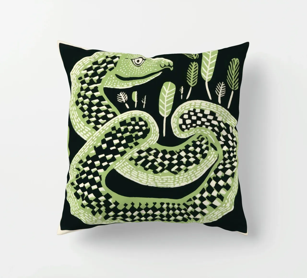 Cobra verde 2 cuscino da Minimal Animal Art