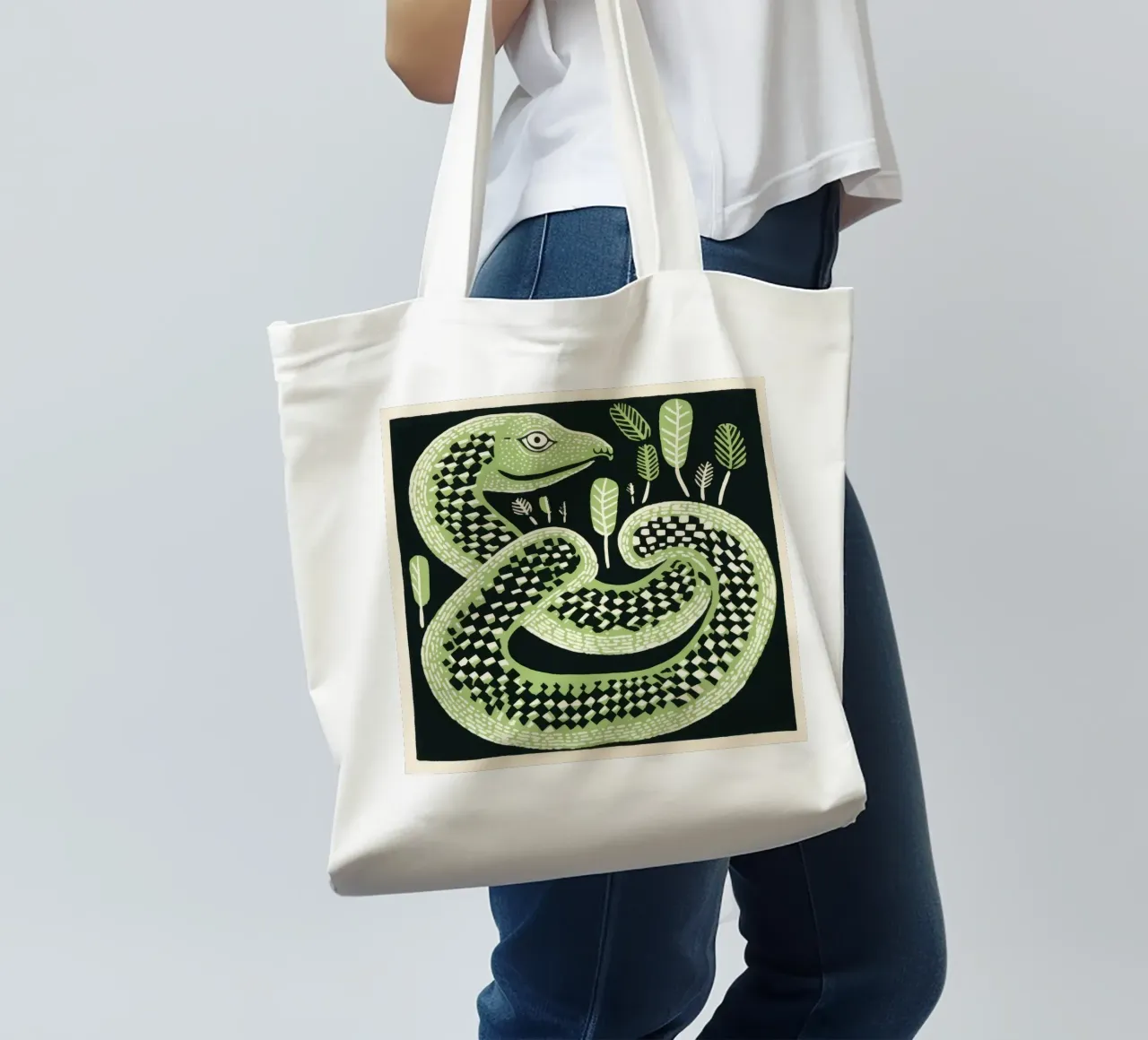 Cobra verde 2 borsa in juta da Minimal Animal Art
