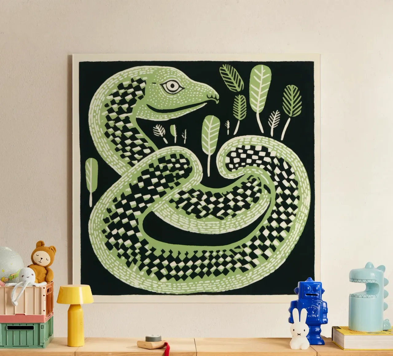Grüne Kobra 2 Acryl-Glas von Minimal Animal Art