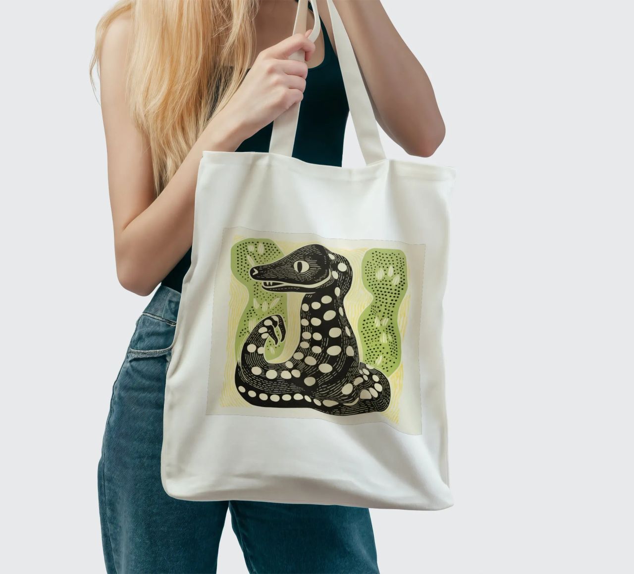 Cobra verde 3 borsa in juta da Minimal Animal Art