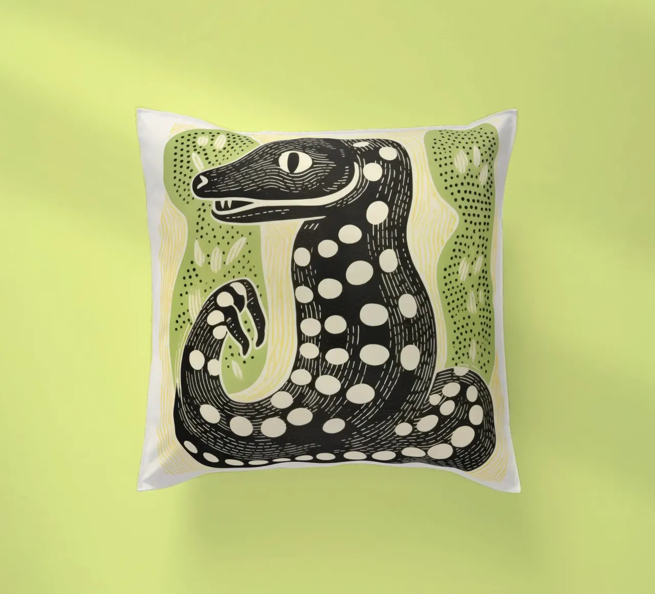 Grüne Kobra 3 Kissen von Minimal Animal Art