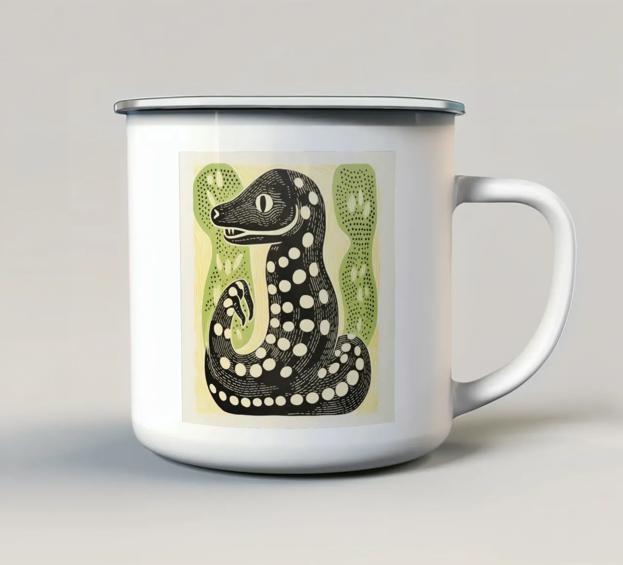 Grüne Kobra 3 Emaille Tasse von Minimal Animal Art