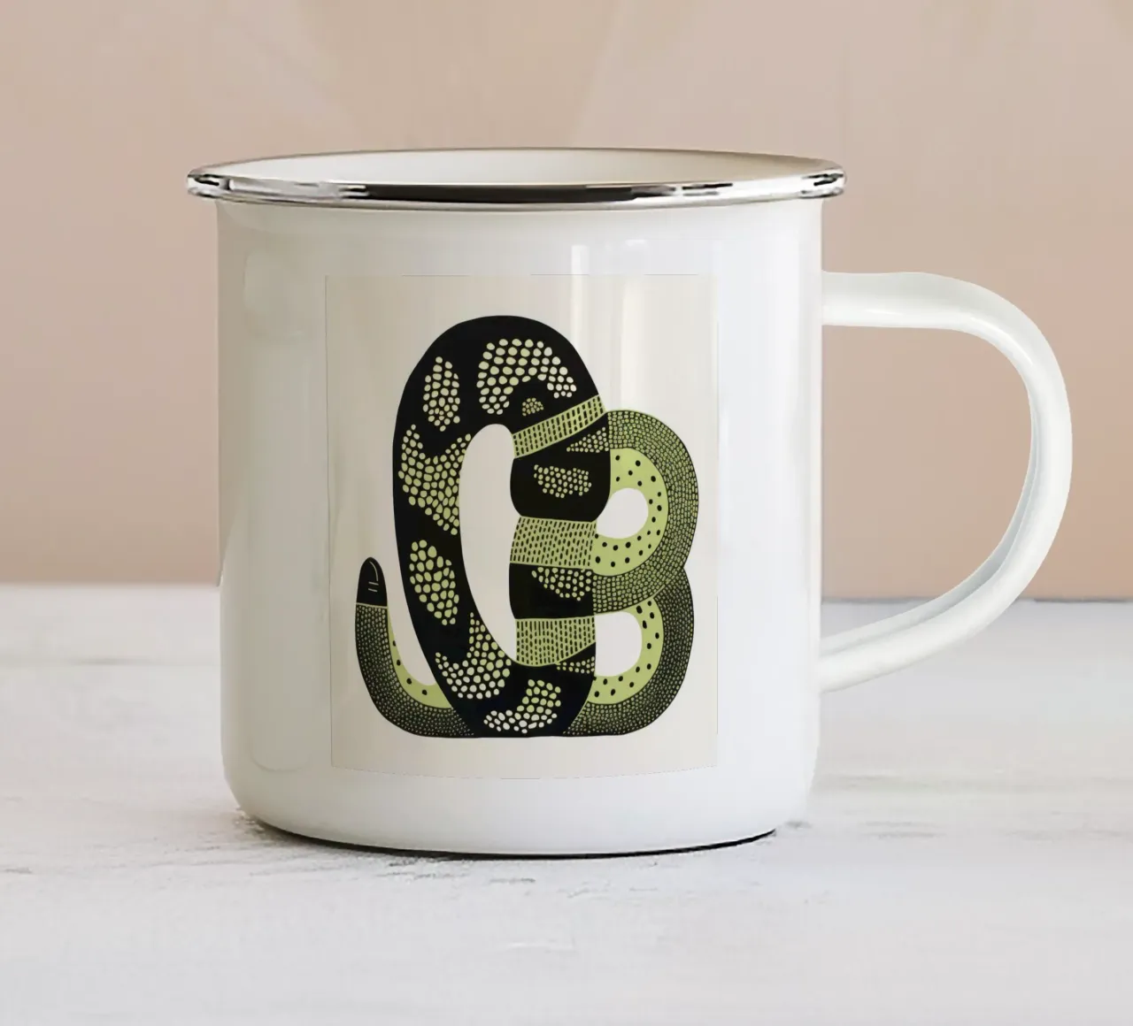 Grüne Kobra 4 Emaille Tasse von Minimal Animal Art