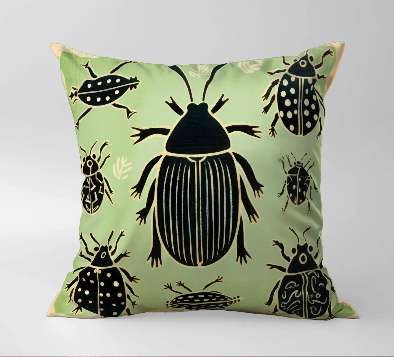 Green Cockroach 1 decorative cushion by Minimal Animal Art