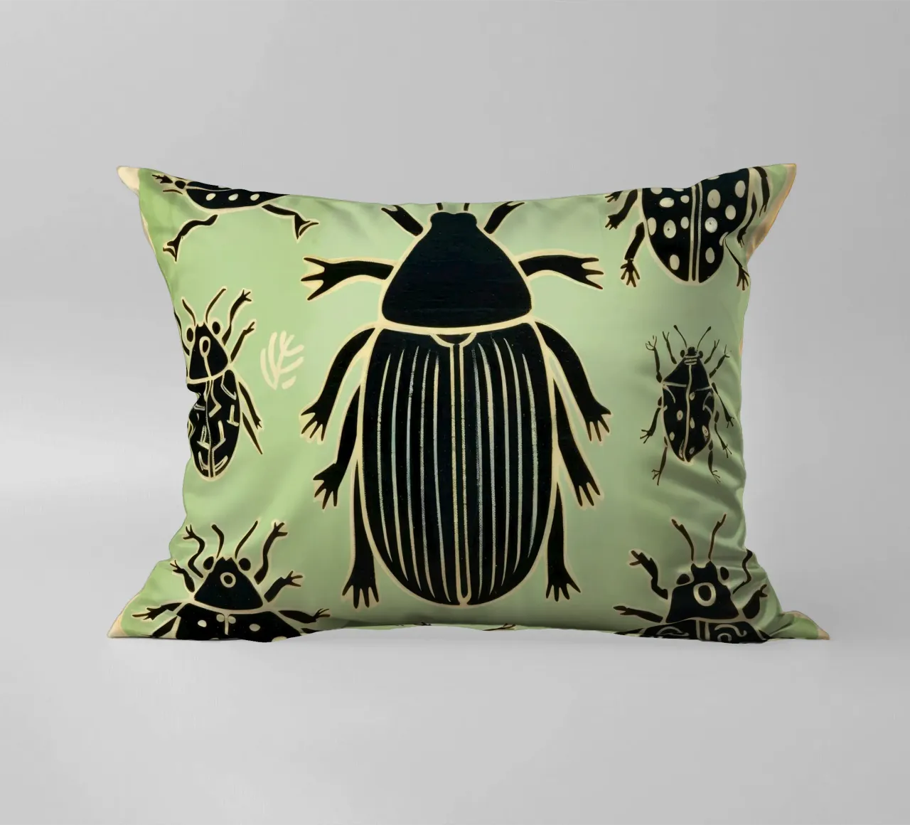Green Cockroach 1 decorative cushion by Minimal Animal Art