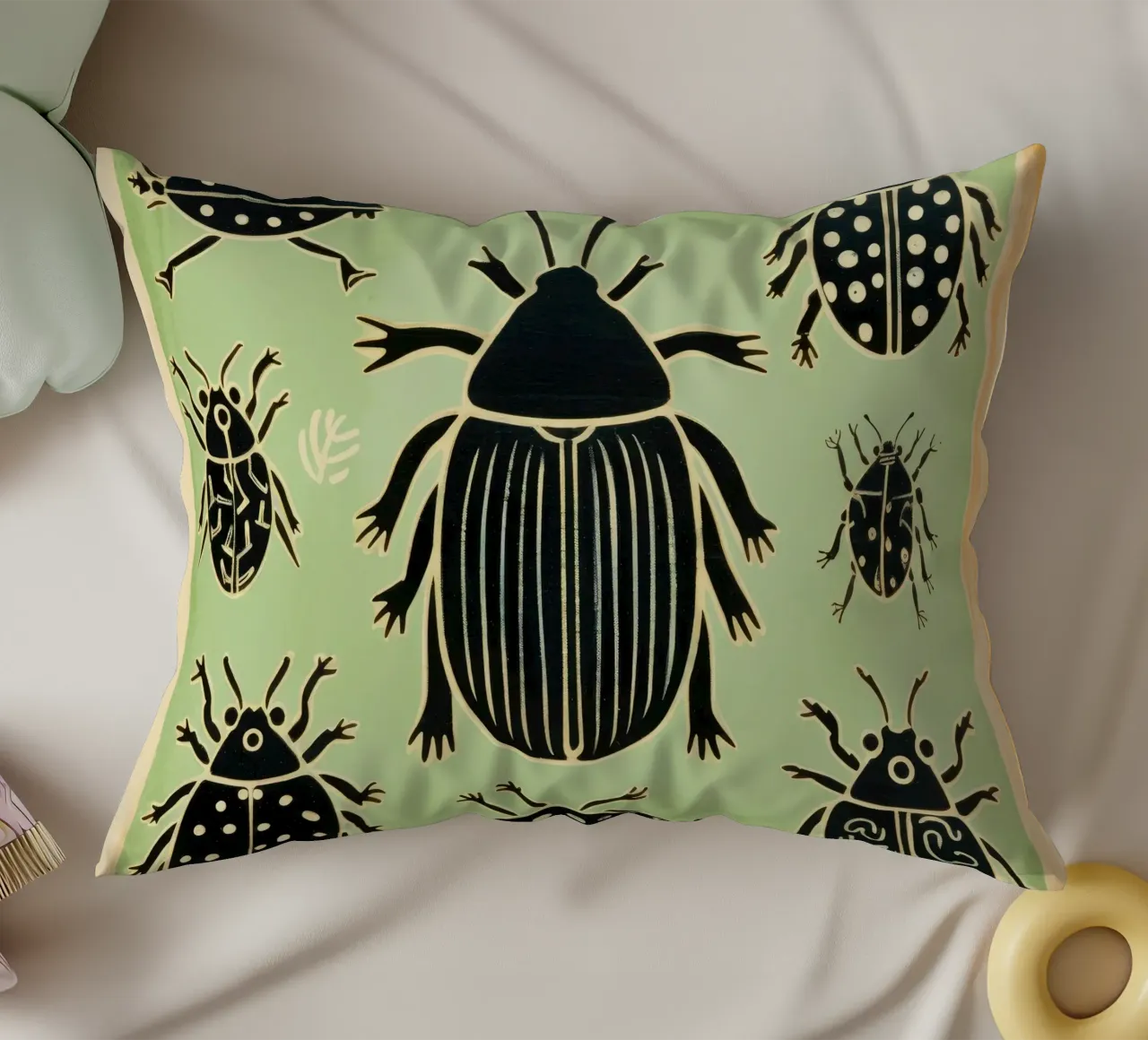 Green Cockroach 1 decorative cushion by Minimal Animal Art