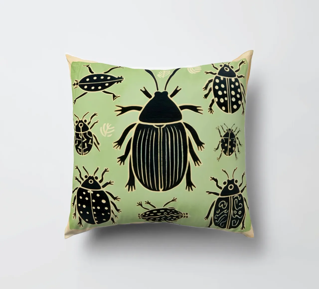 Green Cockroach 1 decorative cushion by Minimal Animal Art