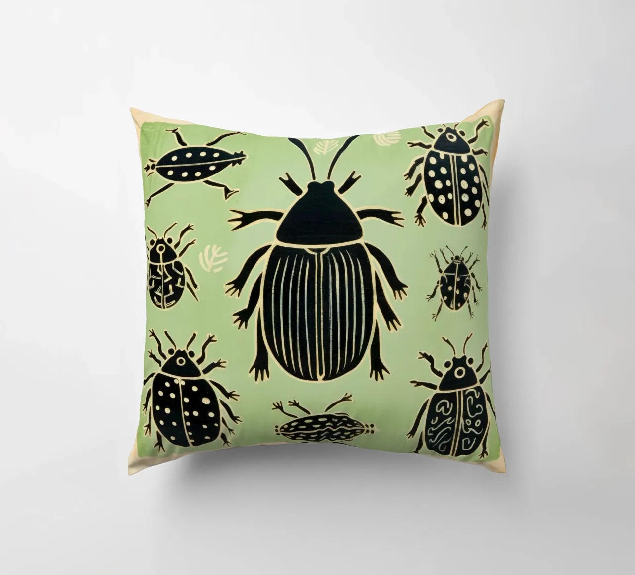Green Cockroach 1 decorative cushion by Minimal Animal Art