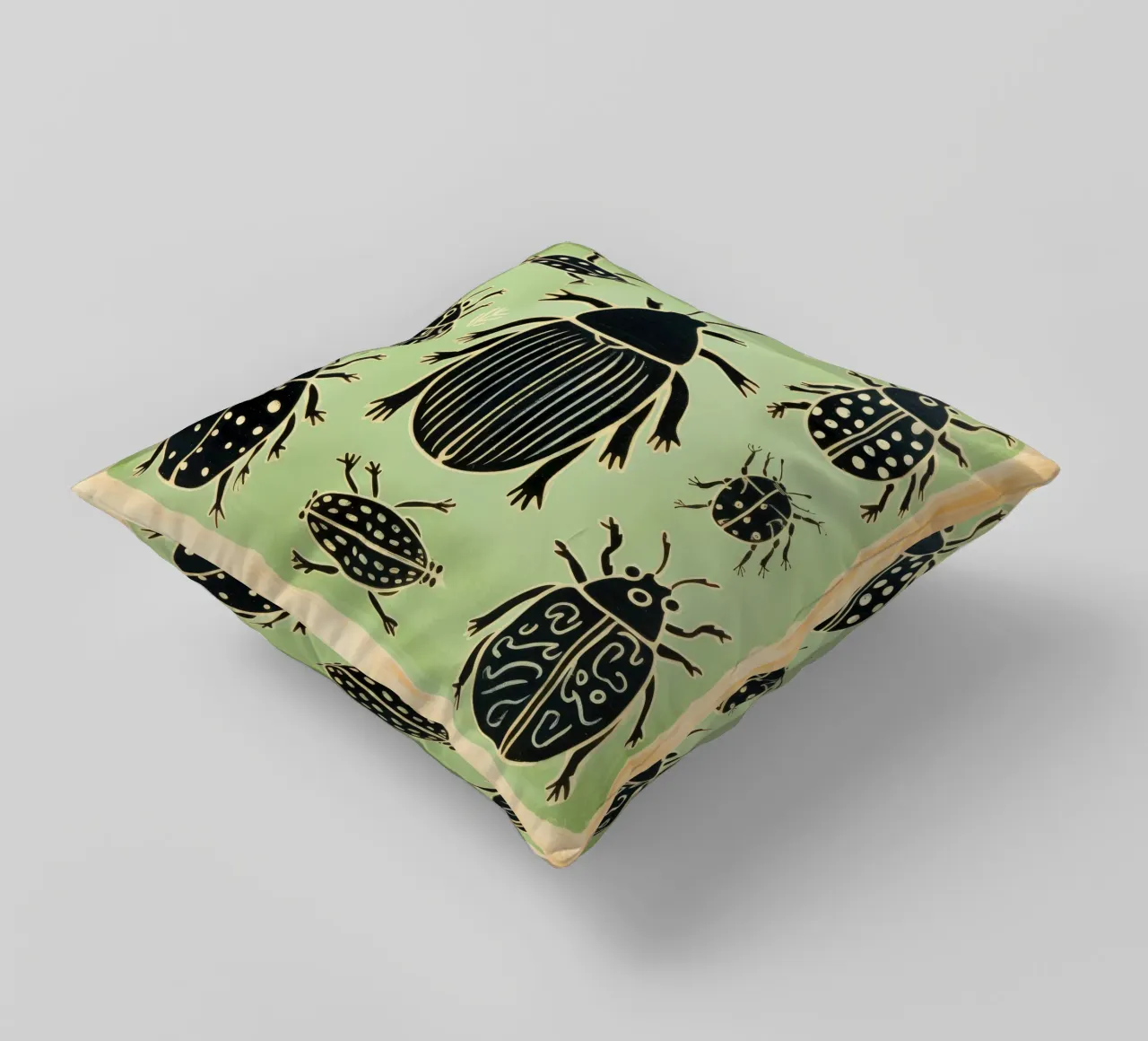 Green Cockroach 1 decorative cushion by Minimal Animal Art