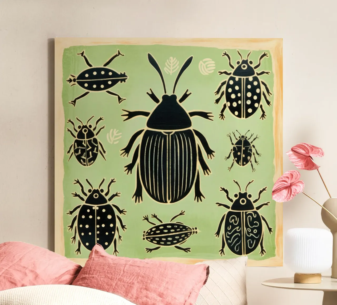 Cucaracha verde 1 lienzo de Minimal Animal Art