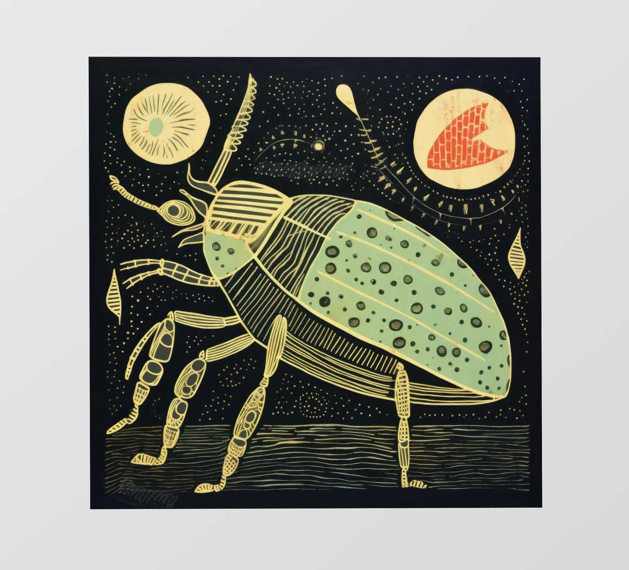 Cucaracha verde 2 lámina retroiluminada de Minimal Animal Art