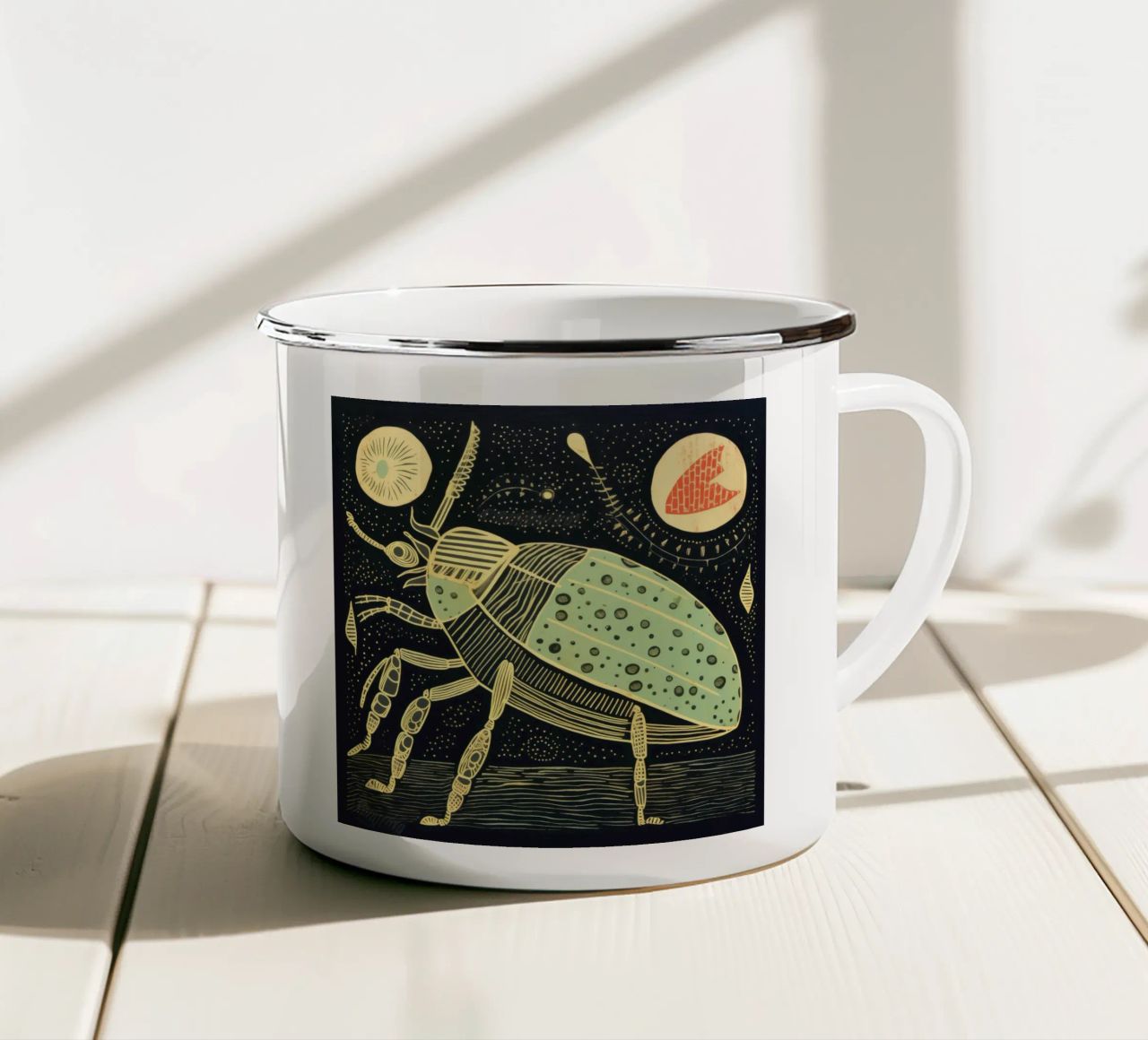 Scarafaggio verde 2 tazza in smalto da Minimal Animal Art
