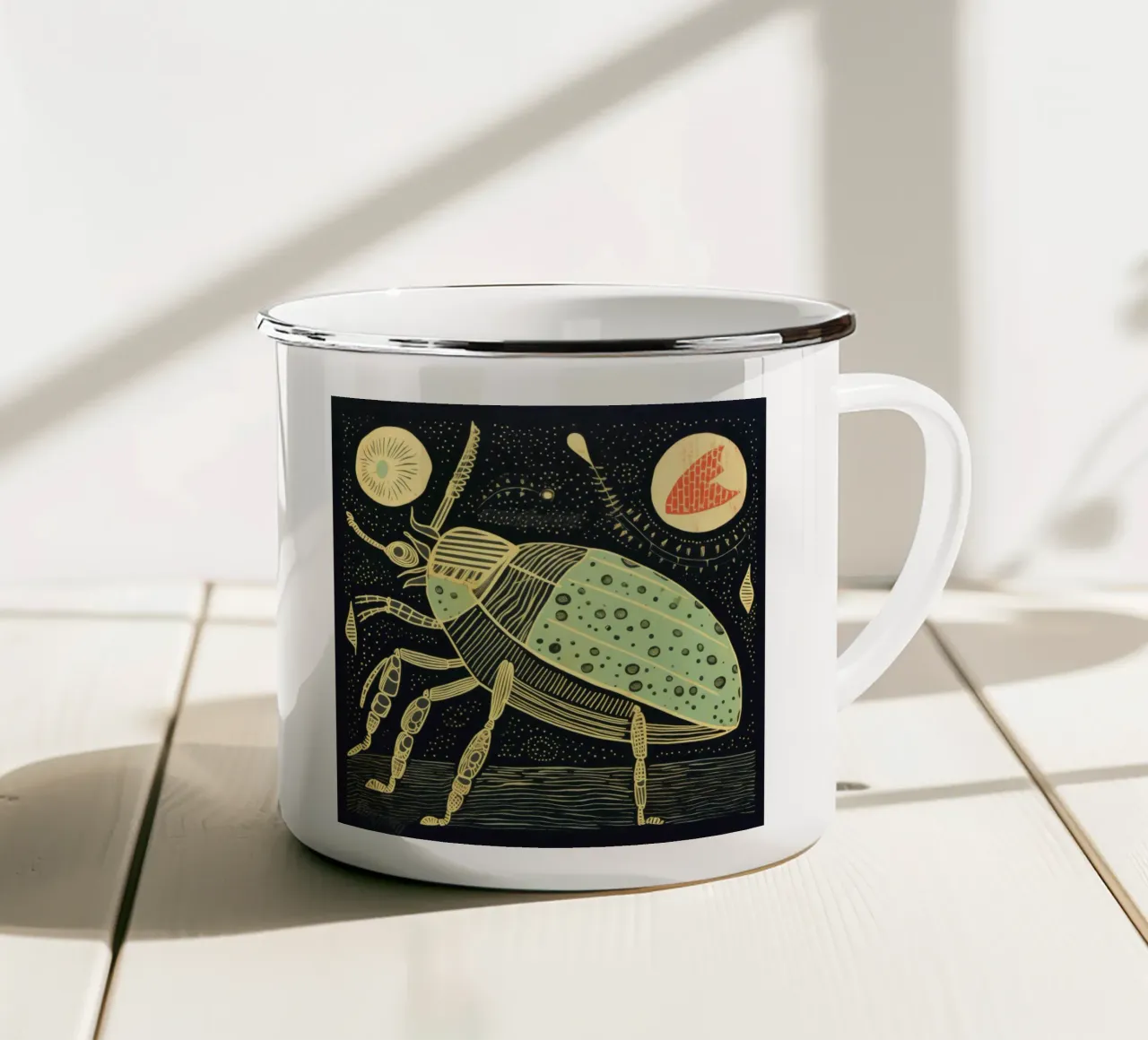 Groene kakkerlak 2 emaille mok van Minimal Animal Art