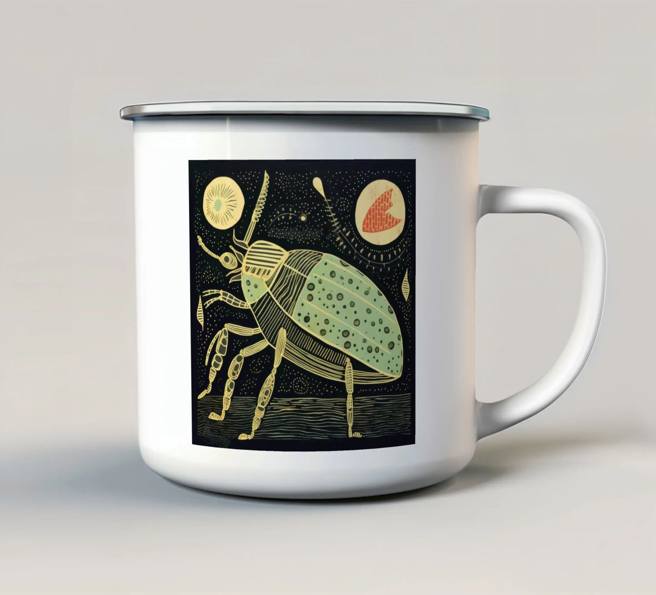 Scarafaggio verde 2 tazza in smalto da Minimal Animal Art