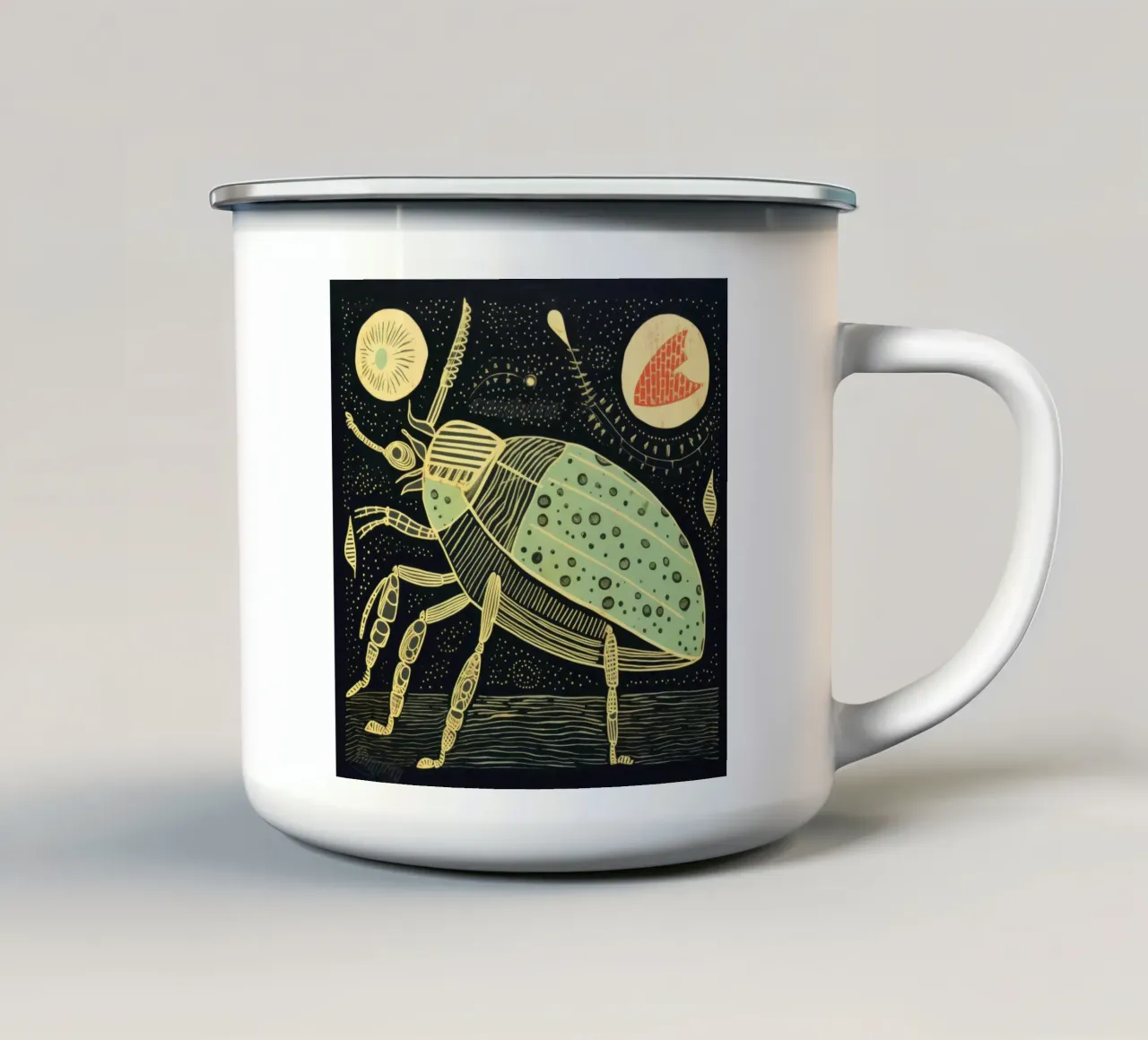 Groene kakkerlak 2 emaille mok van Minimal Animal Art