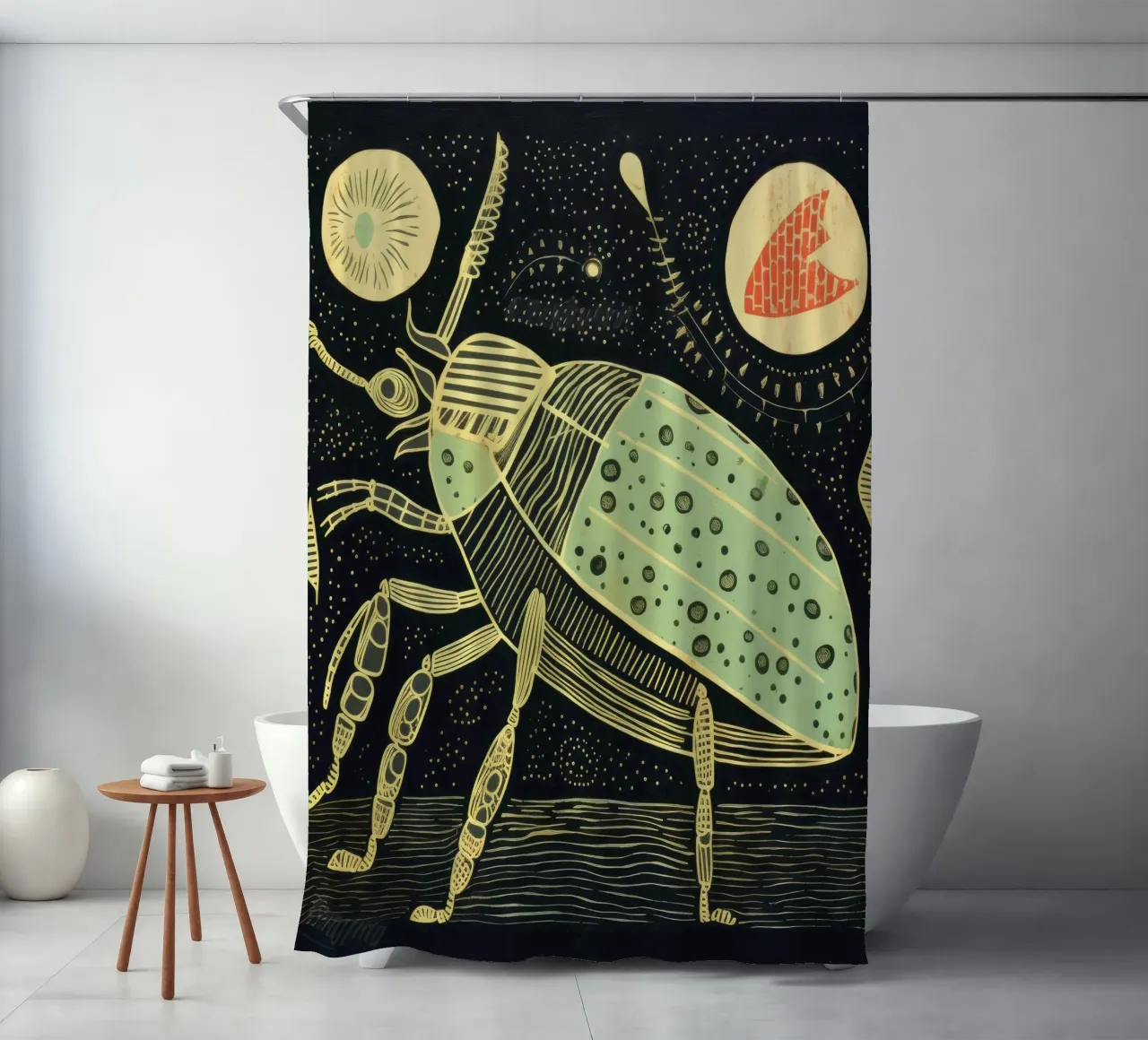 Groene kakkerlak 2 douchegordijn van Minimal Animal Art