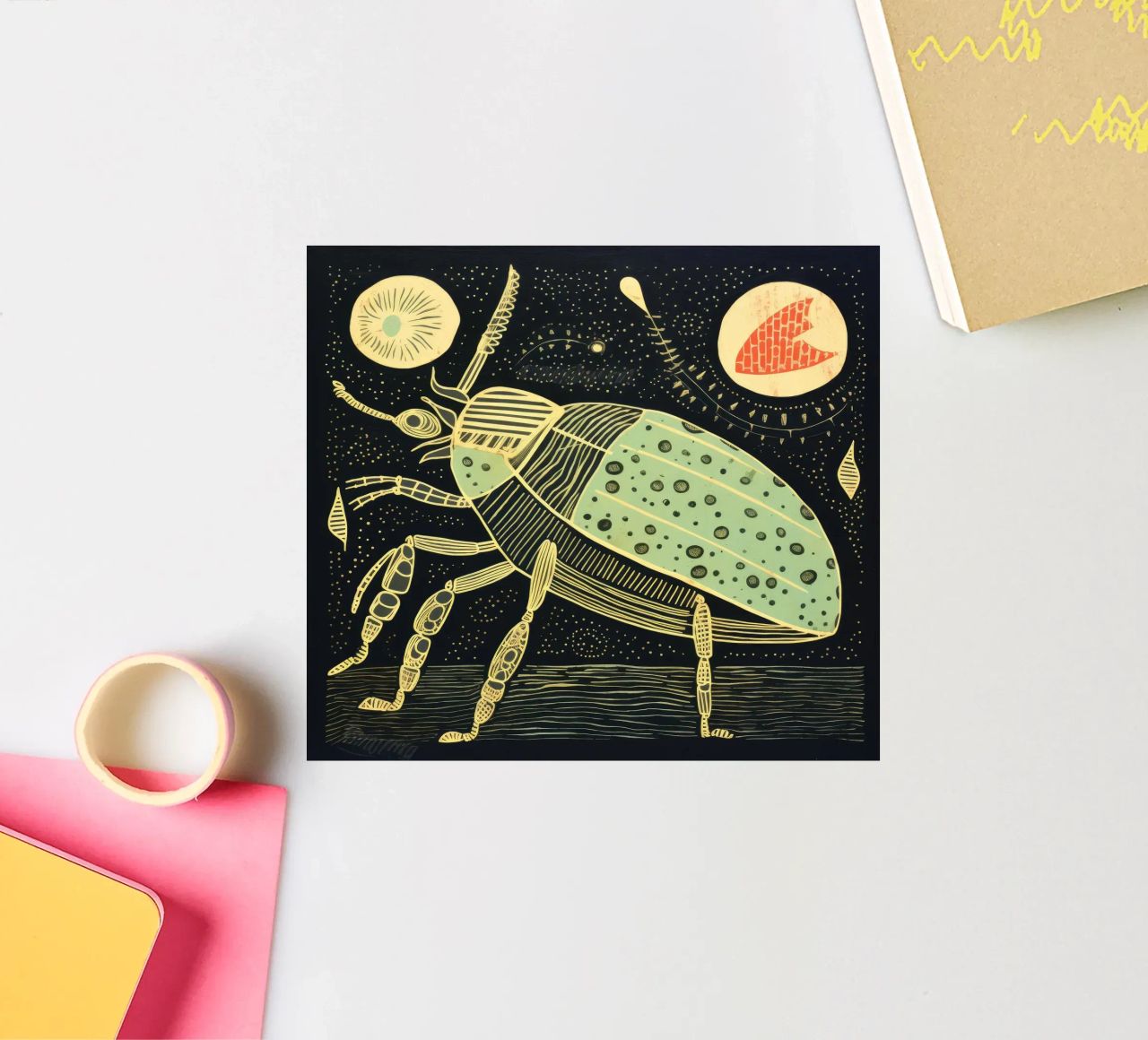 Cucaracha verde 2 pegatina de Minimal Animal Art