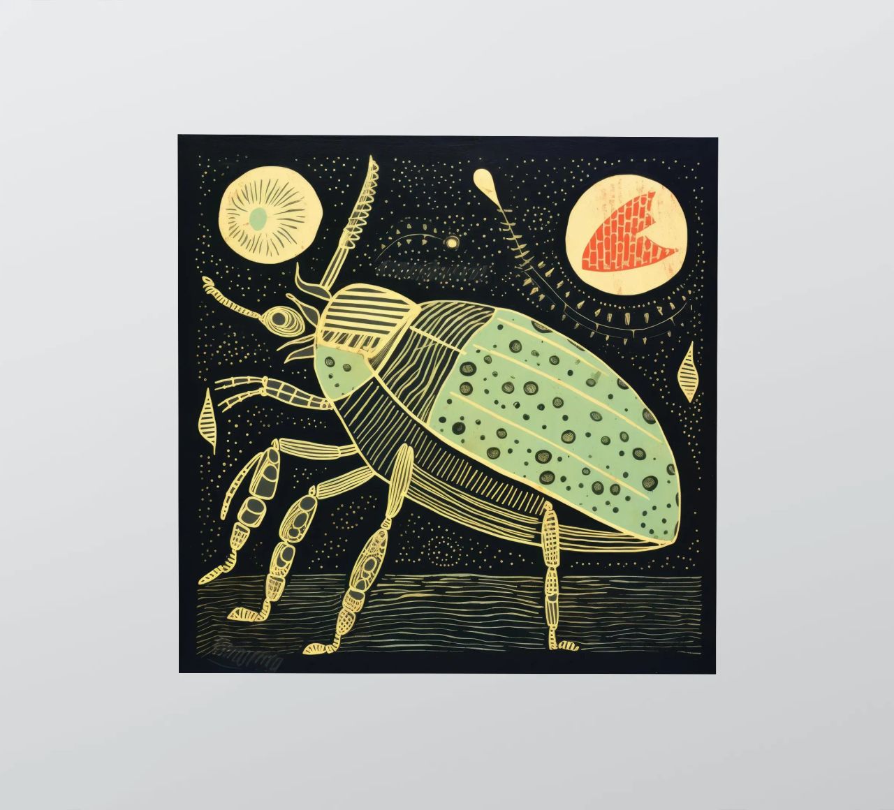 Cucaracha verde 2 pegatina de Minimal Animal Art