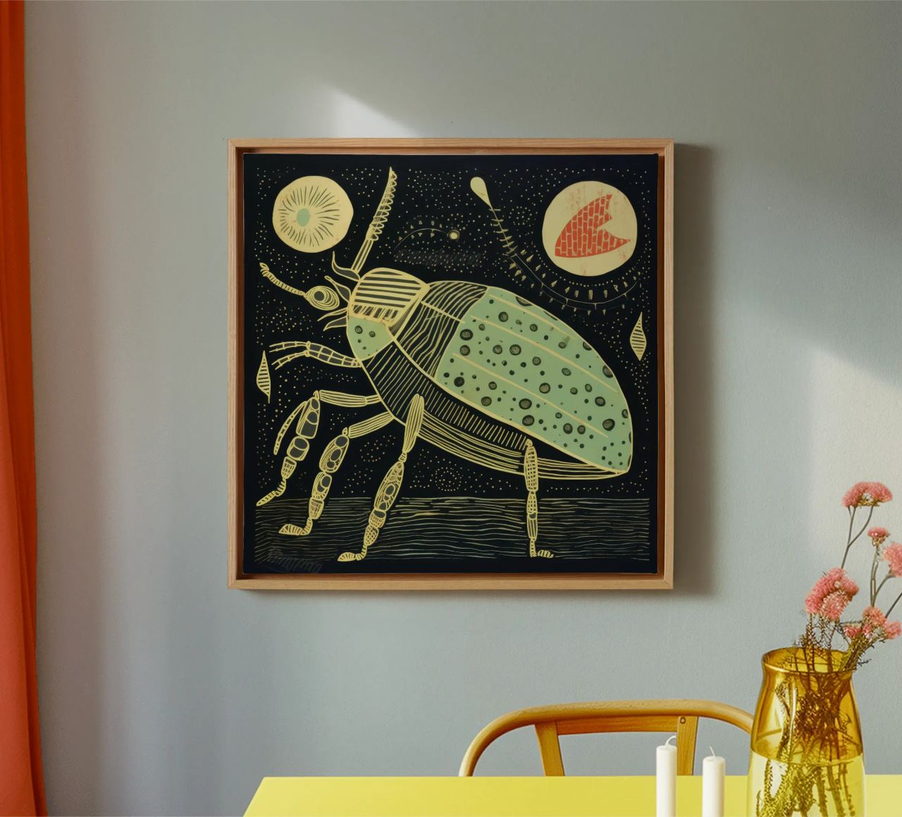 Groene kakkerlak 2 canvas van Minimal Animal Art