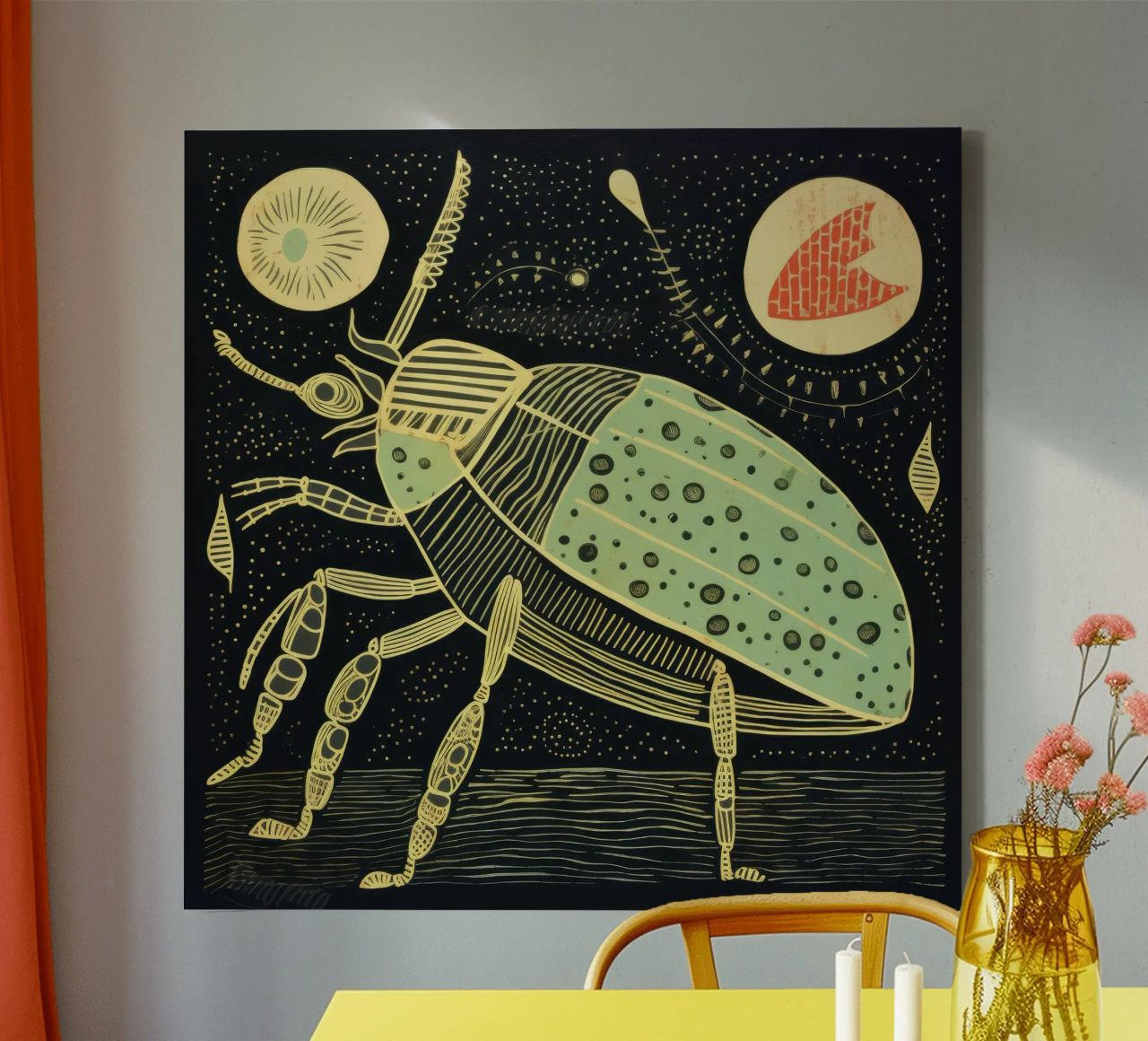 Groene kakkerlak 2 canvas van Minimal Animal Art