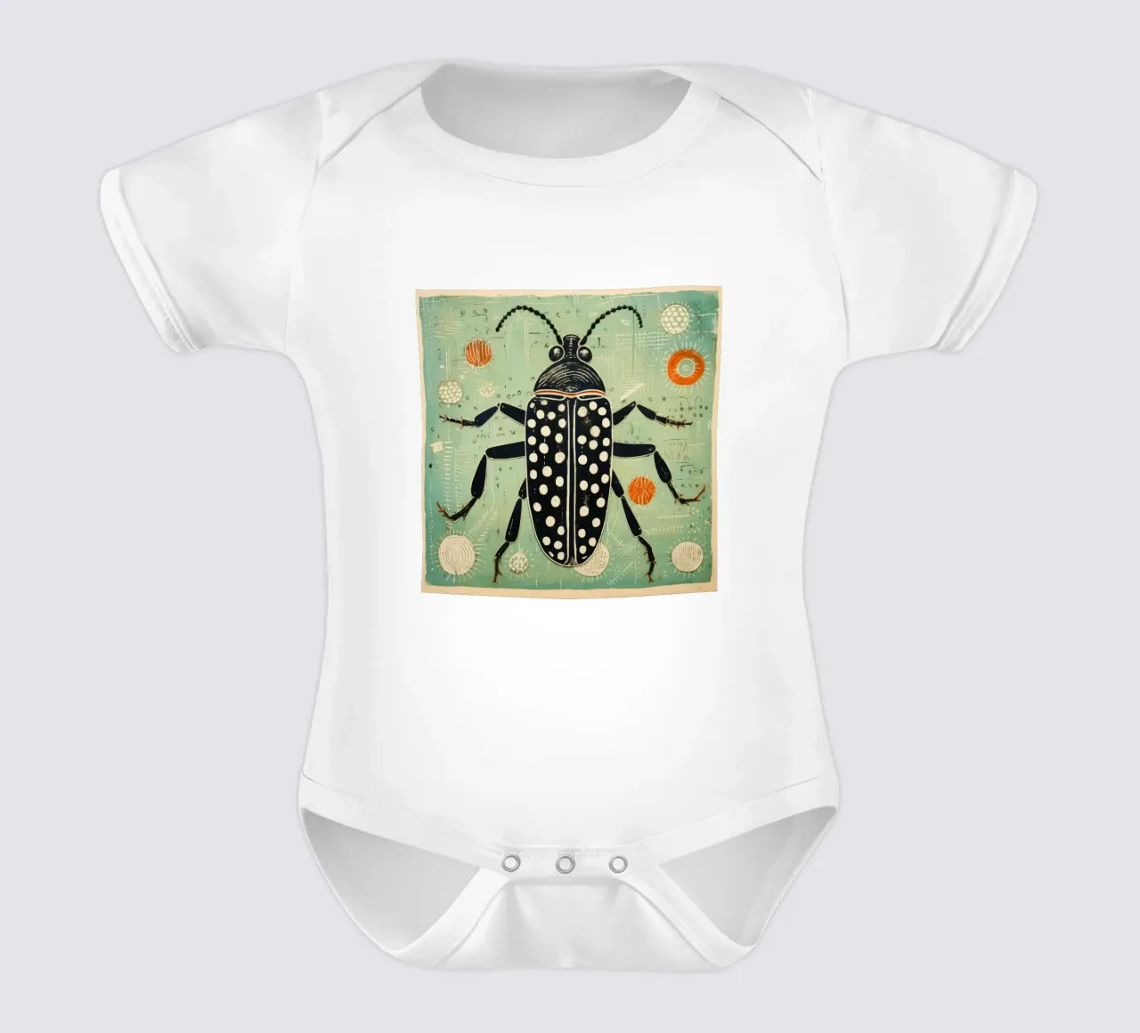 Green Cockroach 3 short-sleeve baby romper by Minimal Animal Art