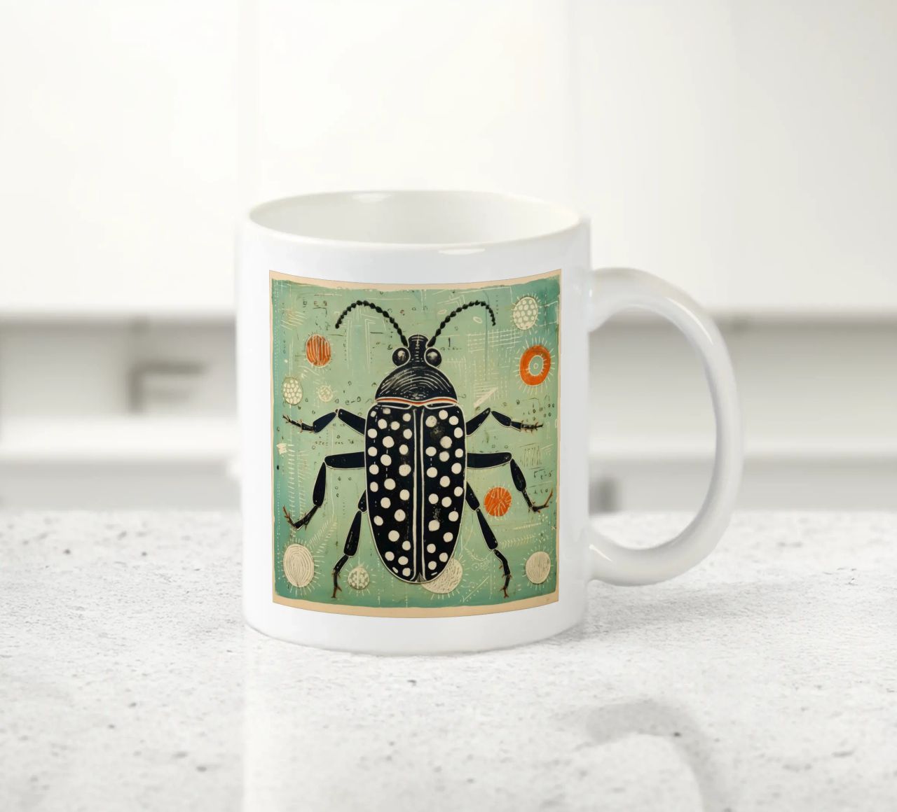 Groene kakkerlak 3 keramische mok van Minimal Animal Art