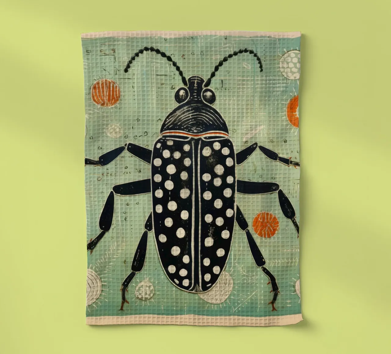 Groene kakkerlak 3 theedoek van Minimal Animal Art