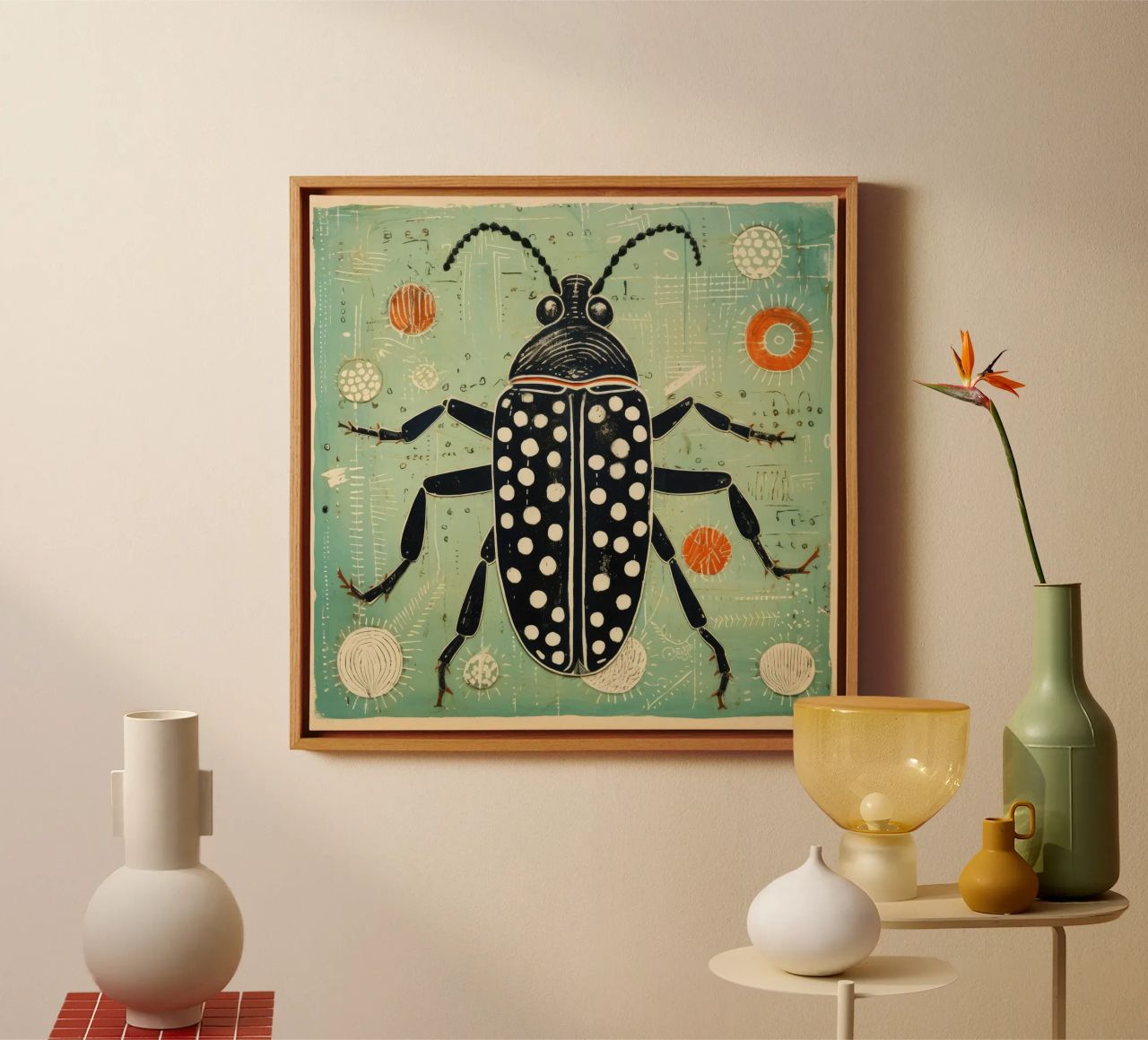 Groene kakkerlak 3 canvas van Minimal Animal Art
