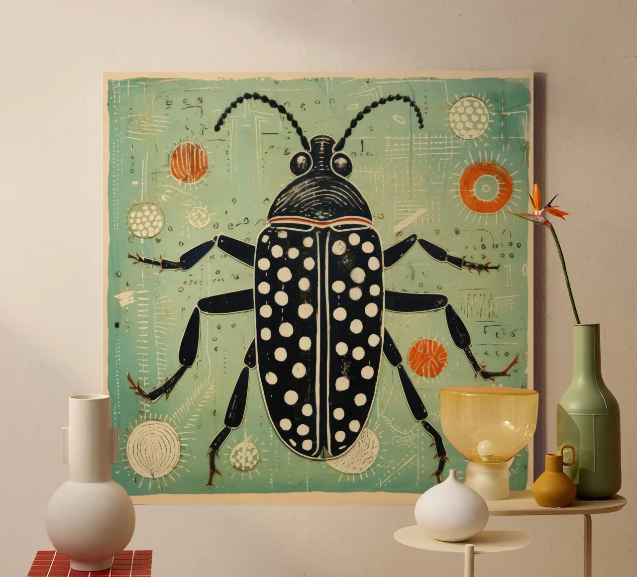 Groene kakkerlak 3 canvas van Minimal Animal Art