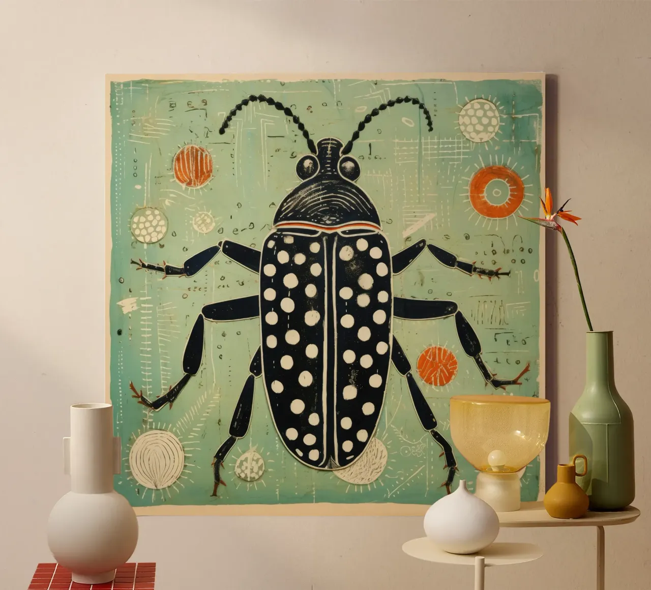 Groene kakkerlak canvas van Minimal Animal Art