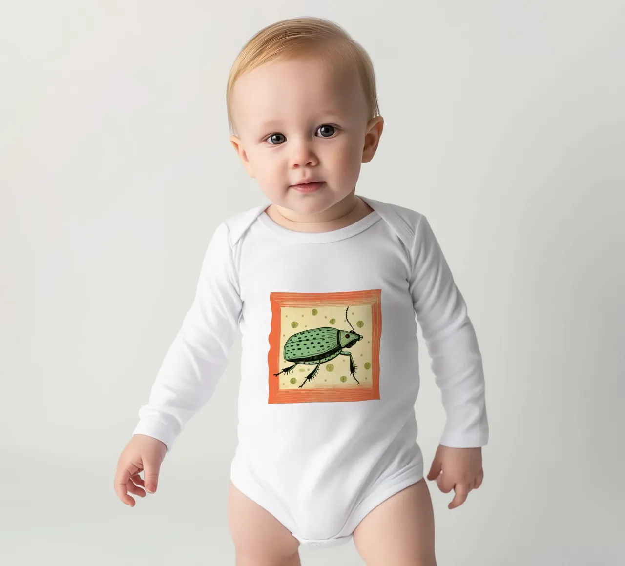 Groene kakkerlak 4 babyrompertje lange mouwen van Minimal Animal Art