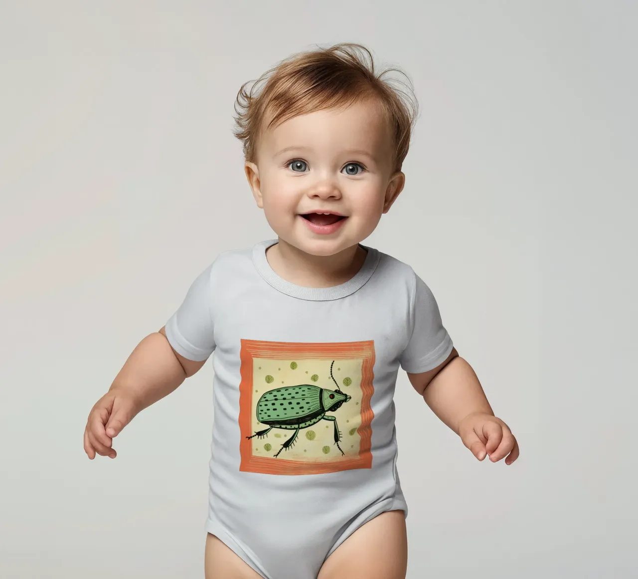 Groene kakkerlak babyrompertje korte mouwen van Minimal Animal Art