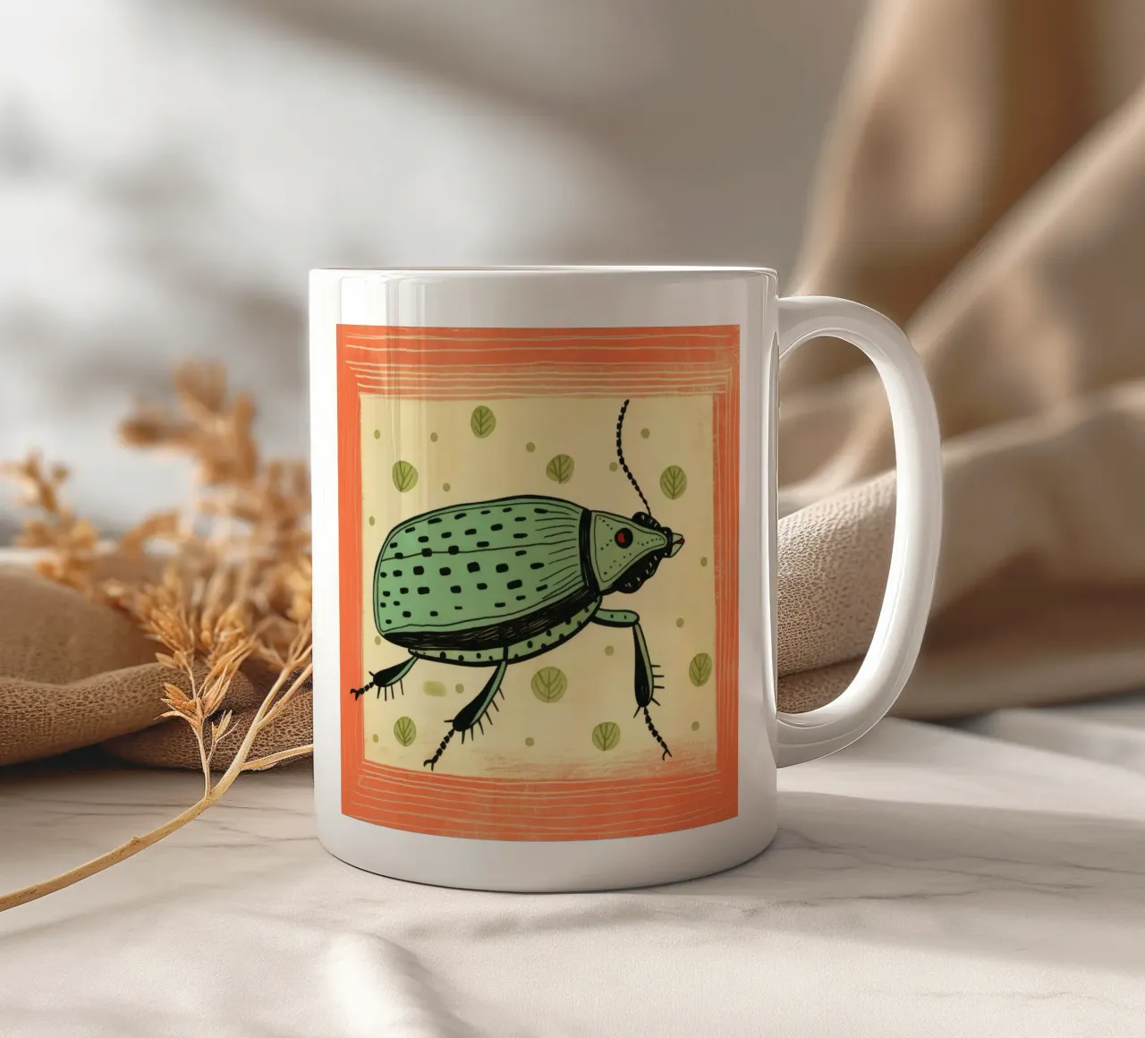 Groene kakkerlak 4 keramische mok van Minimal Animal Art