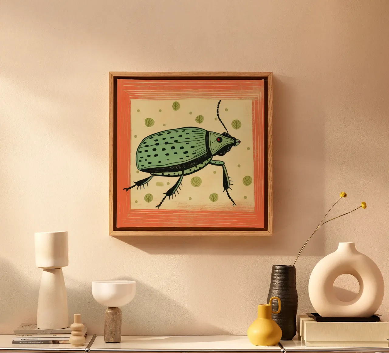 Groene kakkerlak 4 canvas van Minimal Animal Art