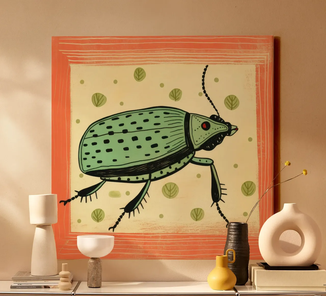 Groene kakkerlak 4 canvas van Minimal Animal Art