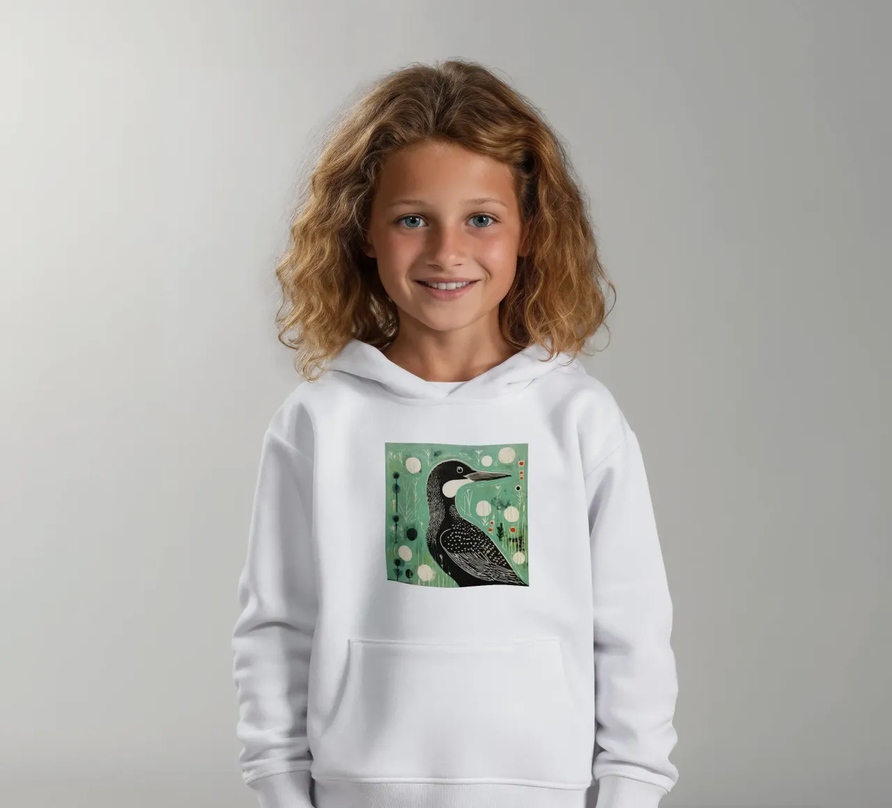 Cormorano verde 1 felpa bambino con cappuccio da Minimal Animal Art