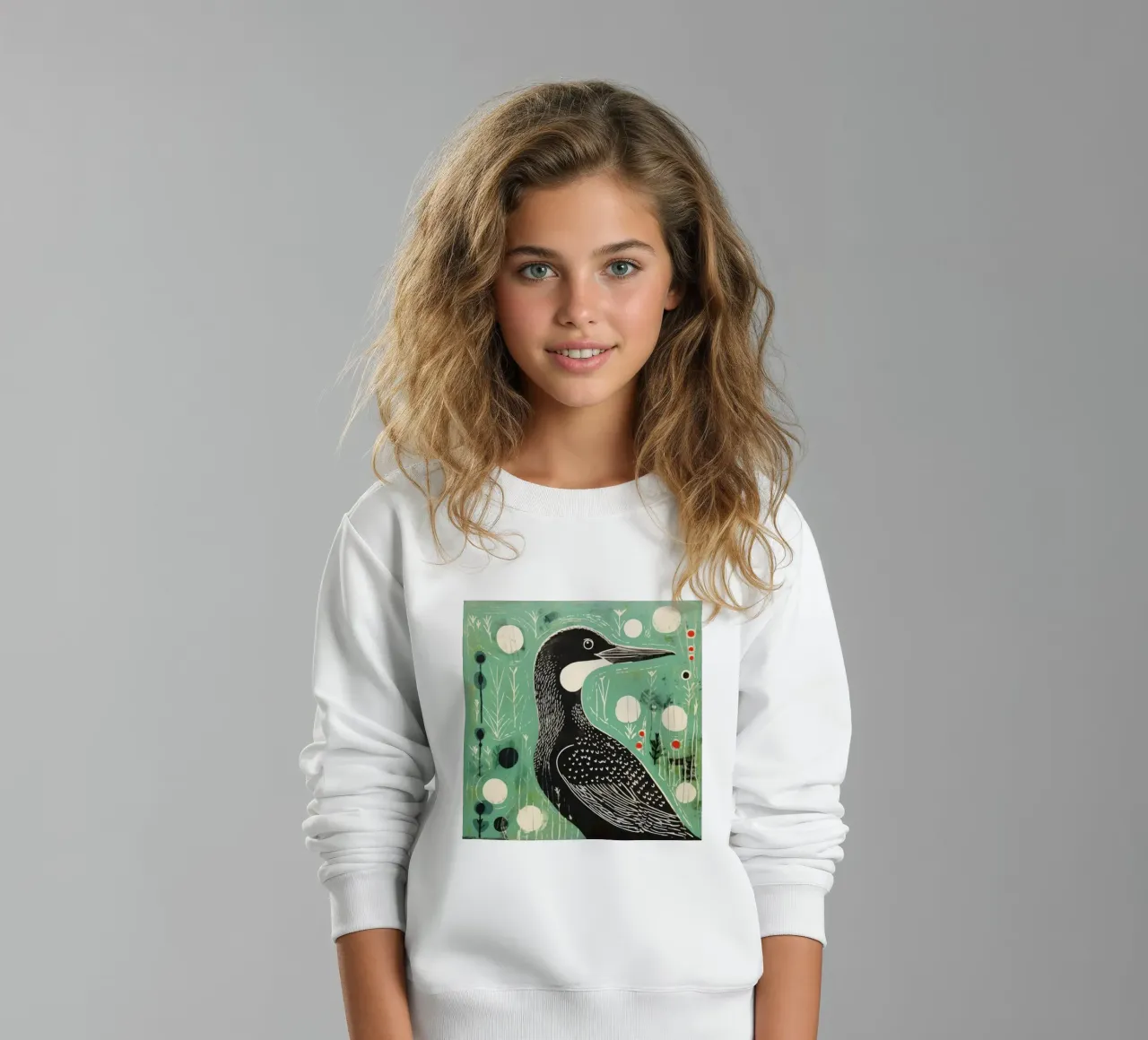 Cormorano verde 1 felpa bambino da Minimal Animal Art