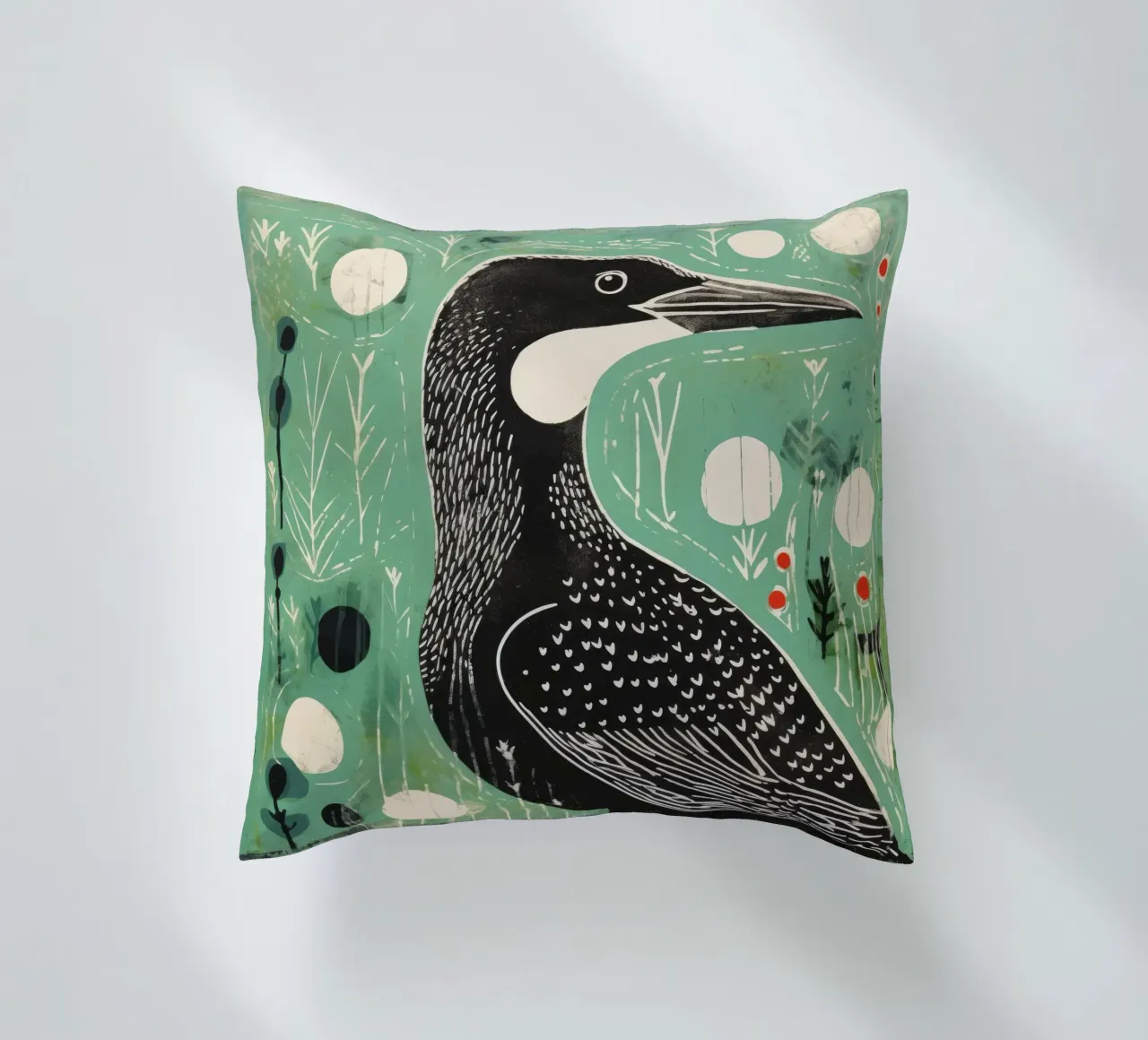 Cormorano verde 1 cuscino da Minimal Animal Art