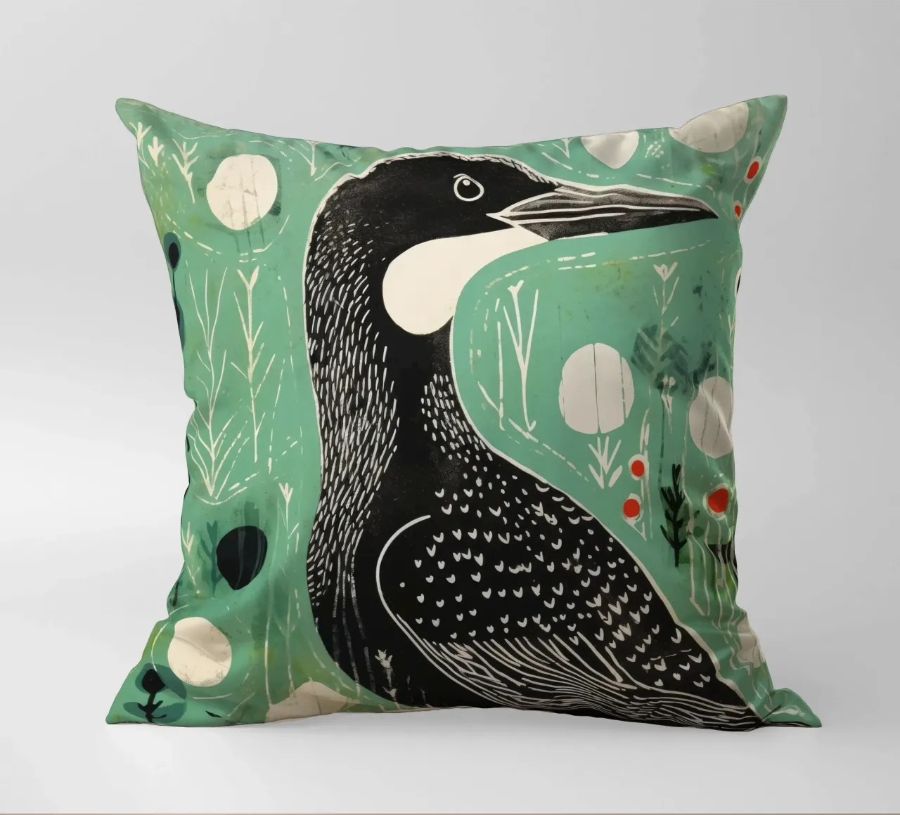 Cormorano verde 1 cuscino da Minimal Animal Art